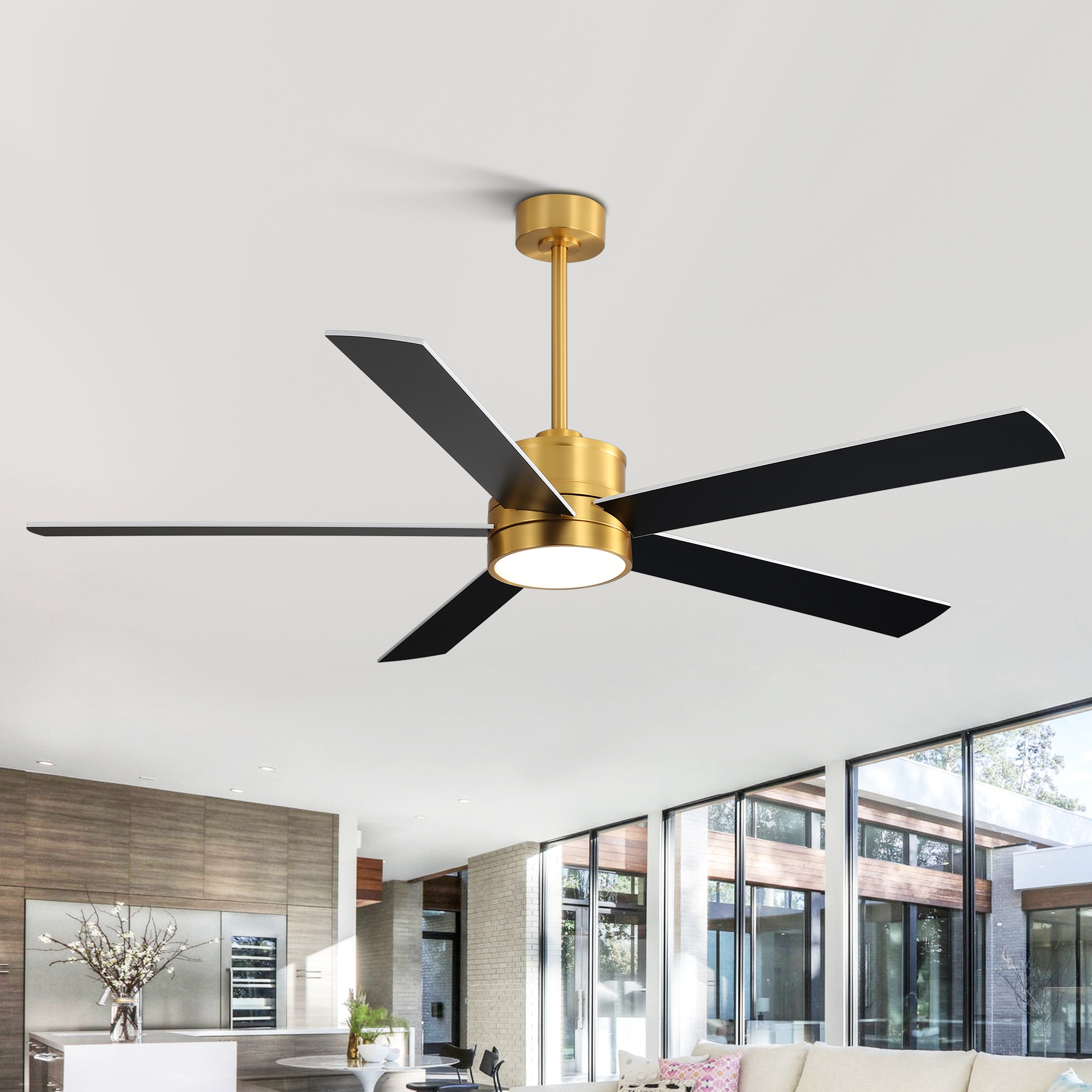 Breezary 29007-GD 65-in Color-Changing Integrated LED Gold with Plywood Blades Chandelier Ceiling Fan With Light - Remote Included ( 5 -Blade )