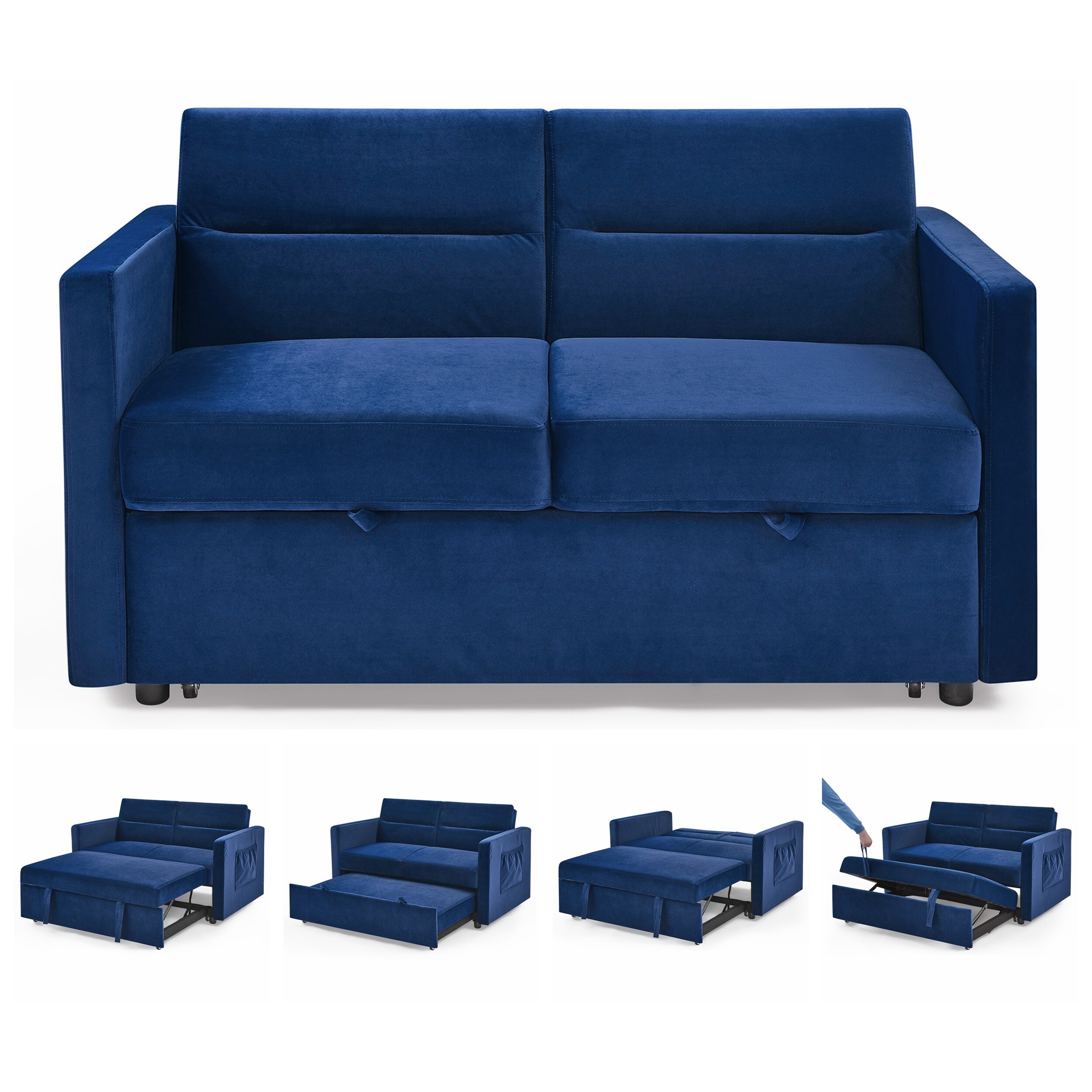 LIVIZA GGJD008BL 54.5-Inches Modern Blue Velvet 2 -seater Reclining Sleeper