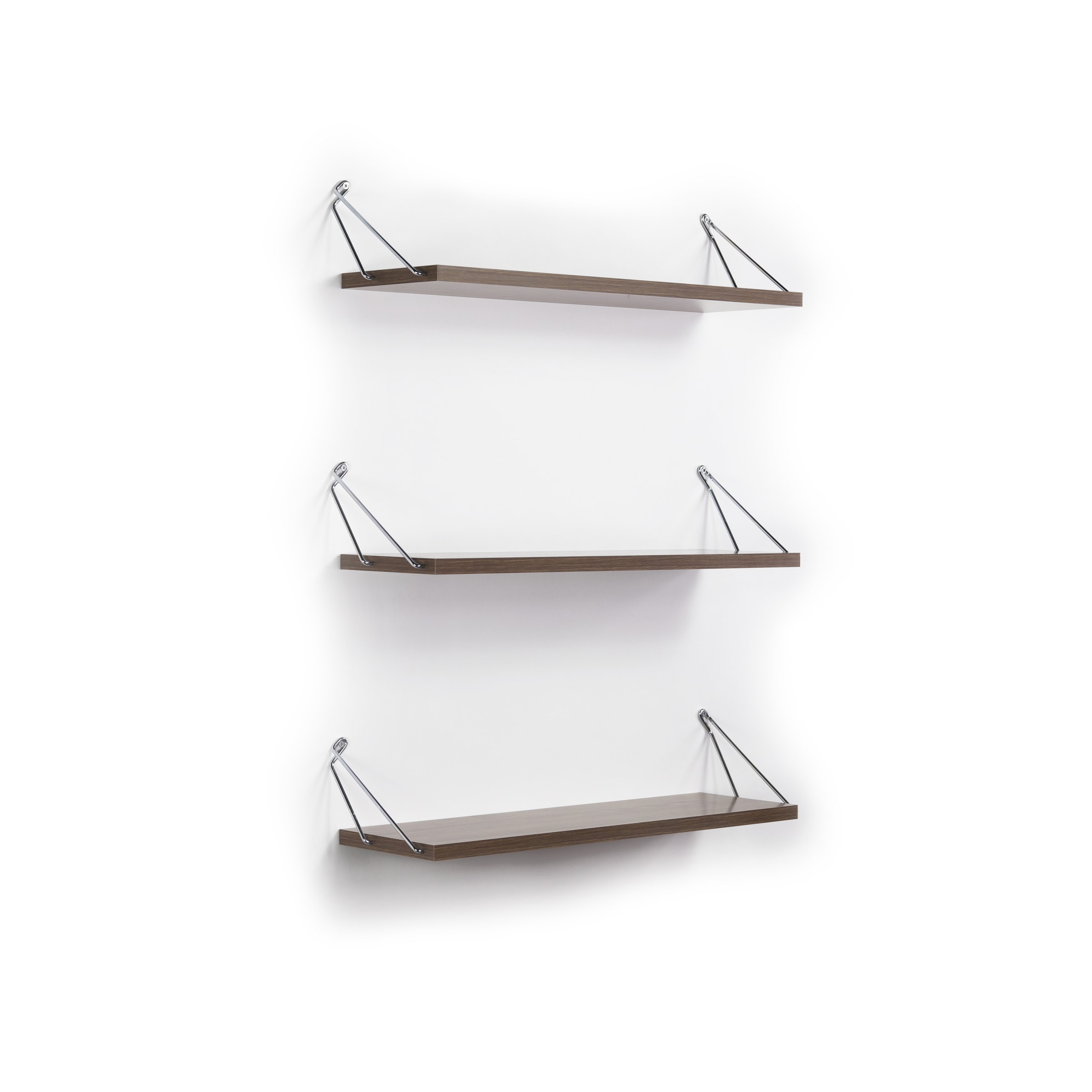 Miki Shinly FN-9542-03QI 24-in L x 5-in D x 7-in H Walnut + Chrome Wood Rectangular Floating shelf 3 Decorative Shelves