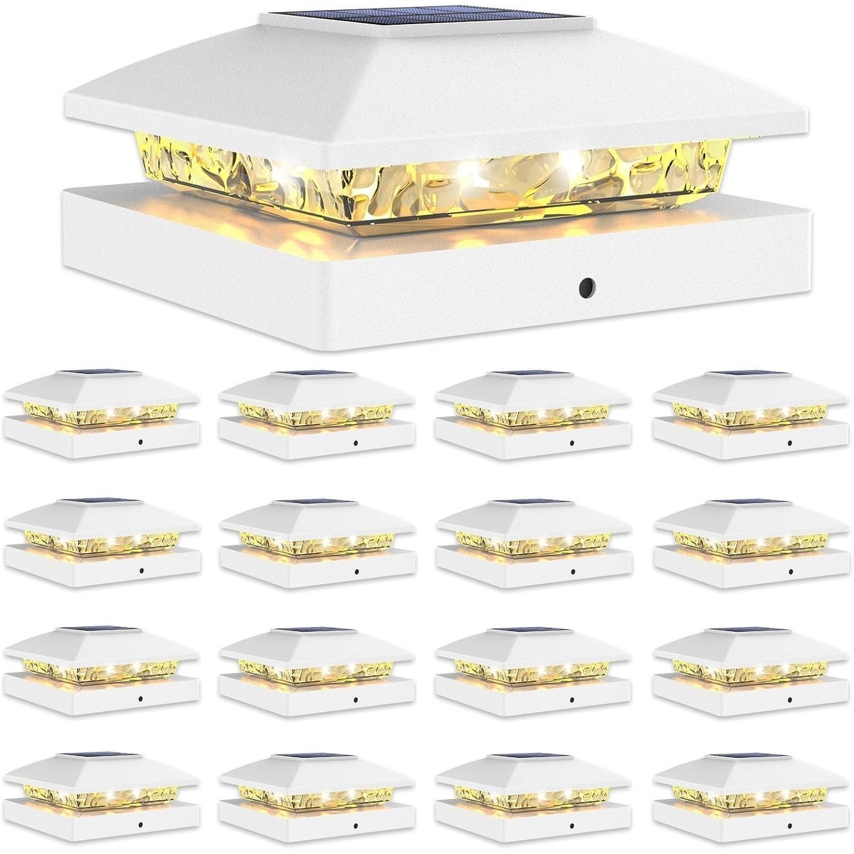 HEKCUIX  White Solar Post Cap Lights 16-Pack 4x4 Waterproof for Wooden and Vinyl Posts Warm White Outdoor Deck and Fence Lighting