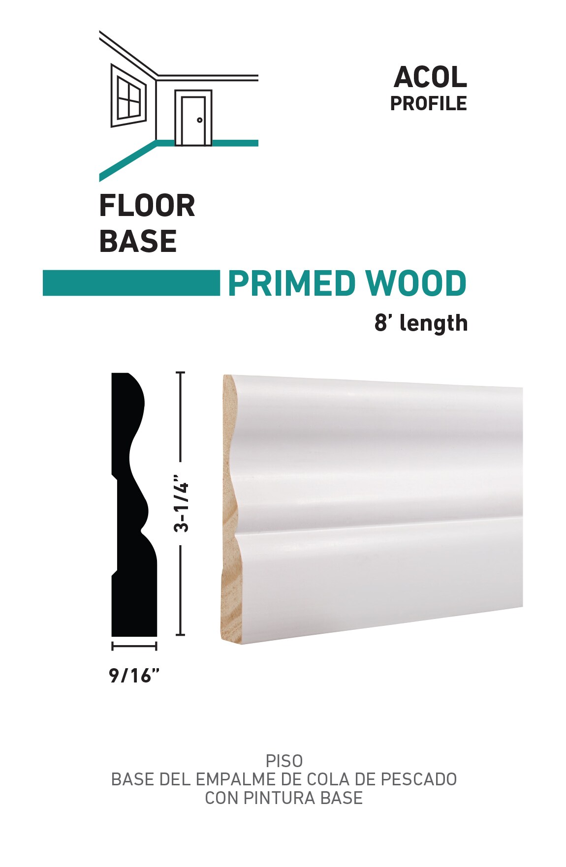 RELIABILT 9/16-in X 3-1/4-in X 8-ft Colonial Primed Pine Acol 7601 ...