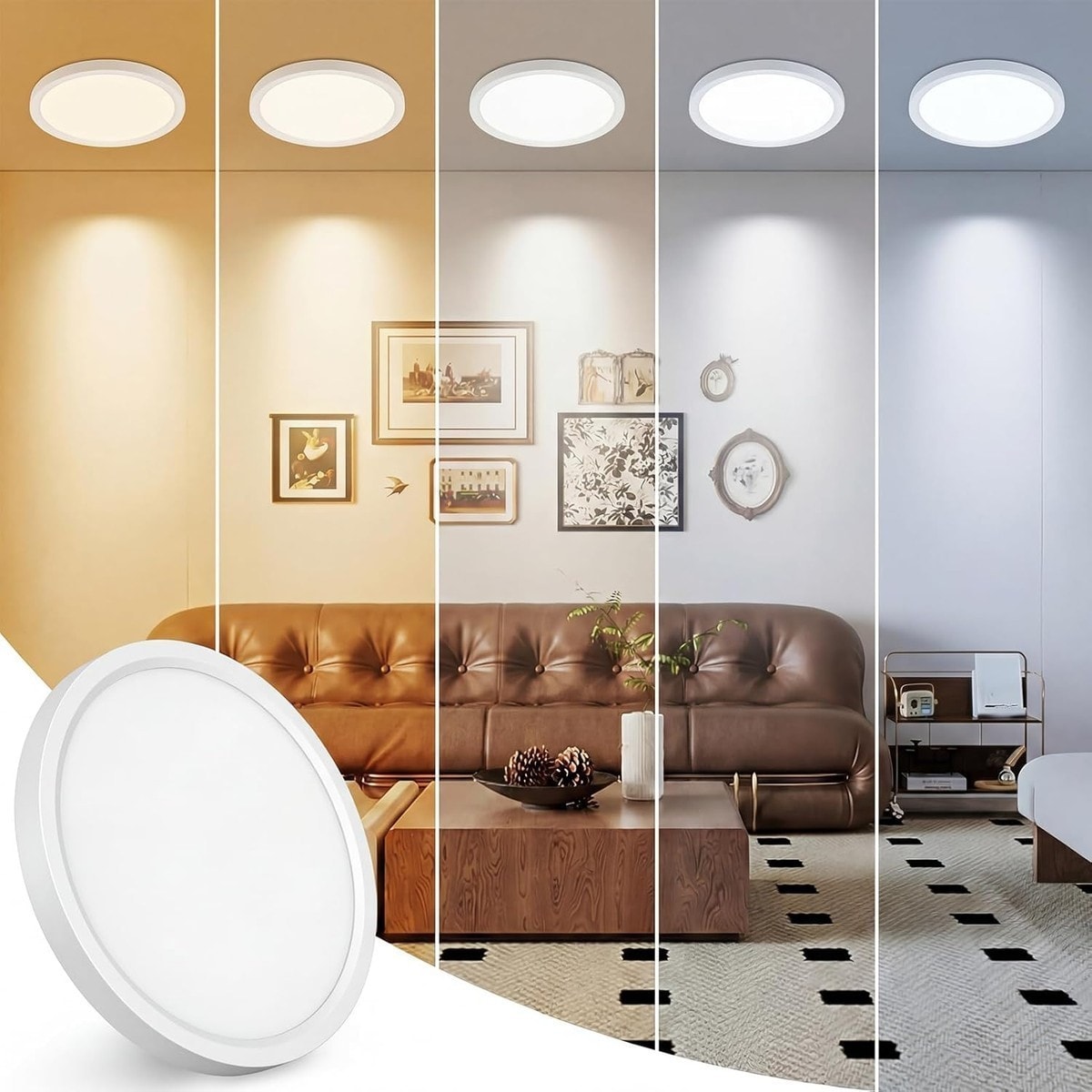 Knojodu  White 7 Inch Round LED Flush Mount Ceiling Light 15W 1500LM Adjustable Color Temperature 3000K to 6500K for Hallway Kitchen Bathroom Bedroom