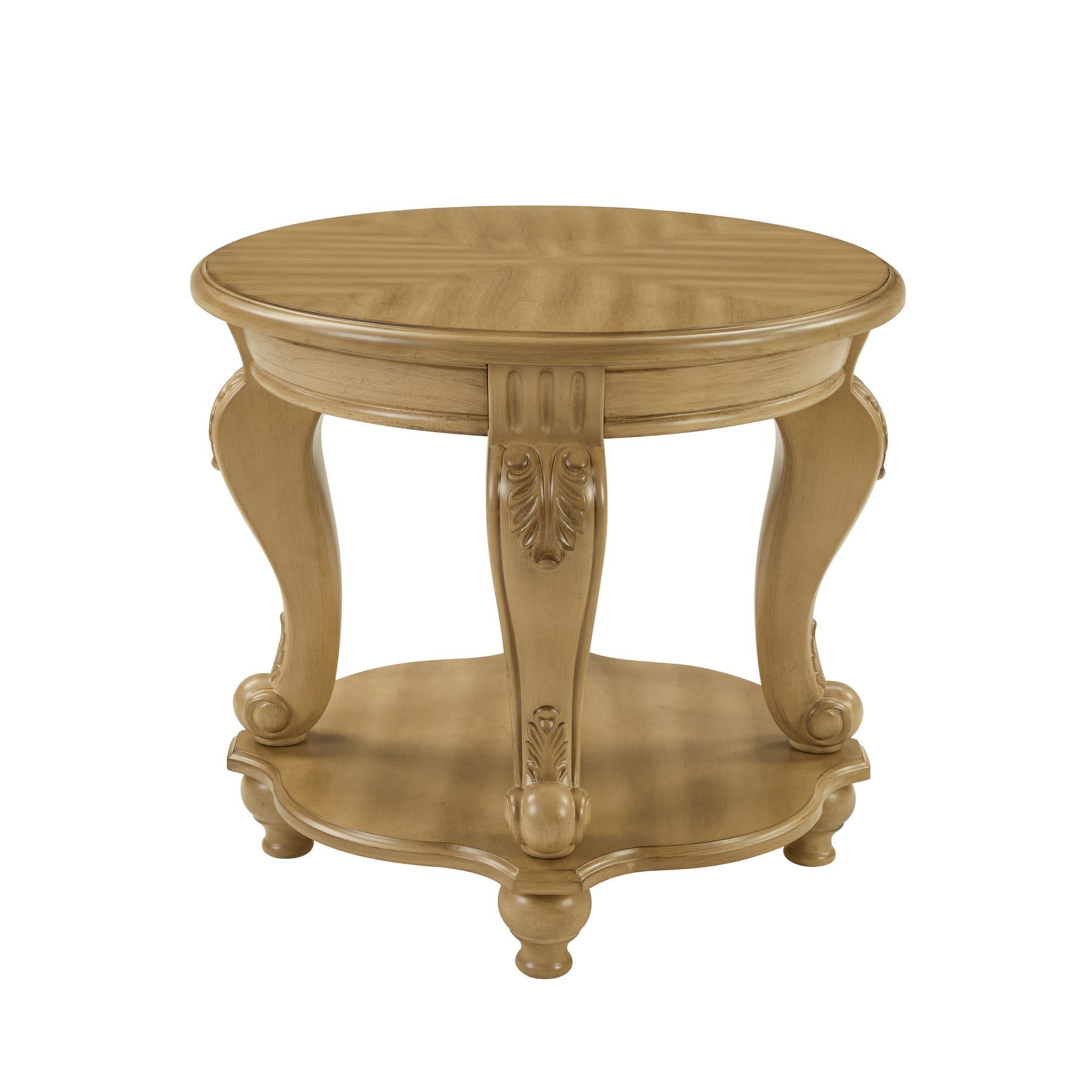 SINOFURN - Rustic Round Wood veneer Antique Natural Rubberwood 22-in W x 20.5-in H Sofa table