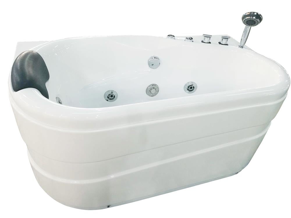 EAGO AM175-R 29.88-in x 57.13-in White Acrylic Oval Alcove Whirlpool tub Hand Shower with Drain ( Right Drain )
