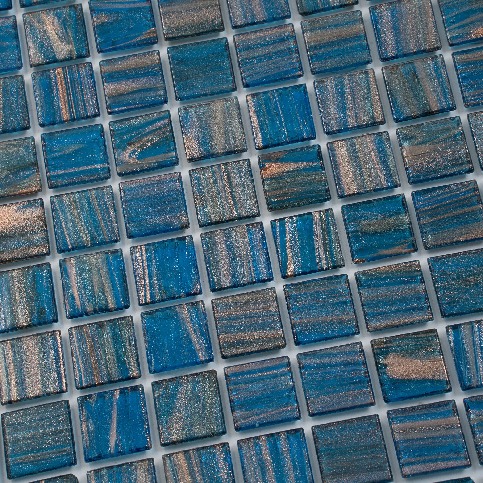 Yale Blue and Gold Iridescent Glass Mosaic Tile 12" x 12"