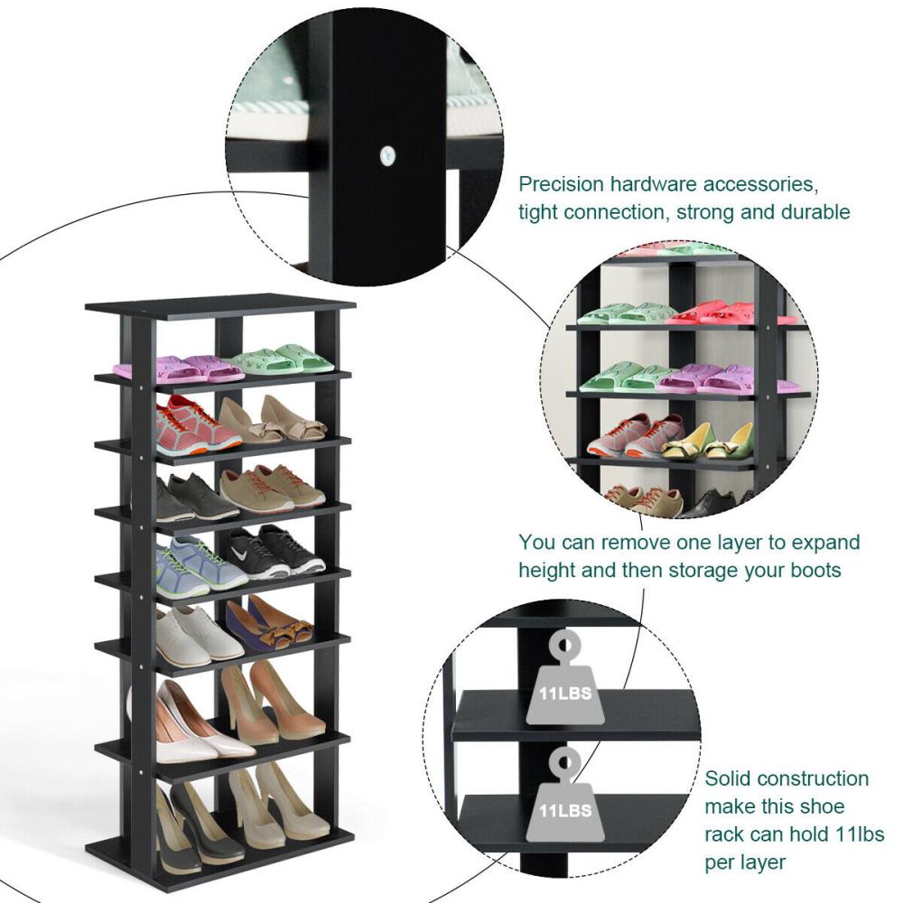 Goplus 7-Tier Black Wood Shoe Rack - Freestanding Shoe Storage for
