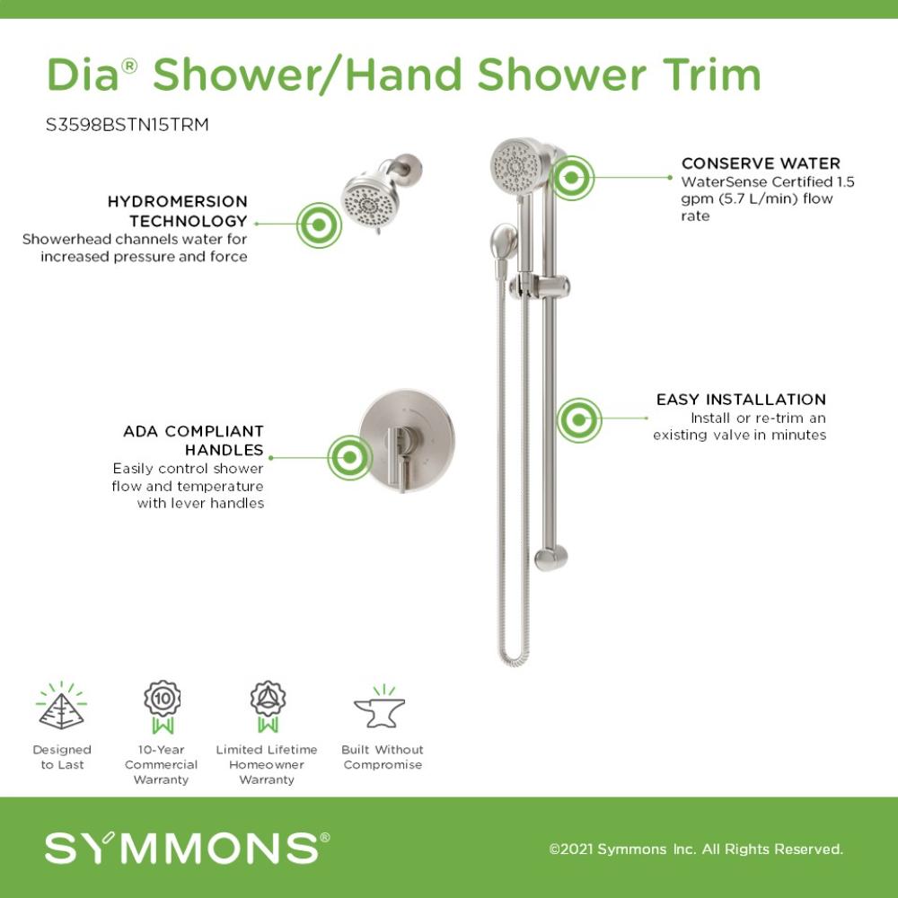 Symmons S3598BSTN15TRM Showerhead-Bar-Panels - View #3