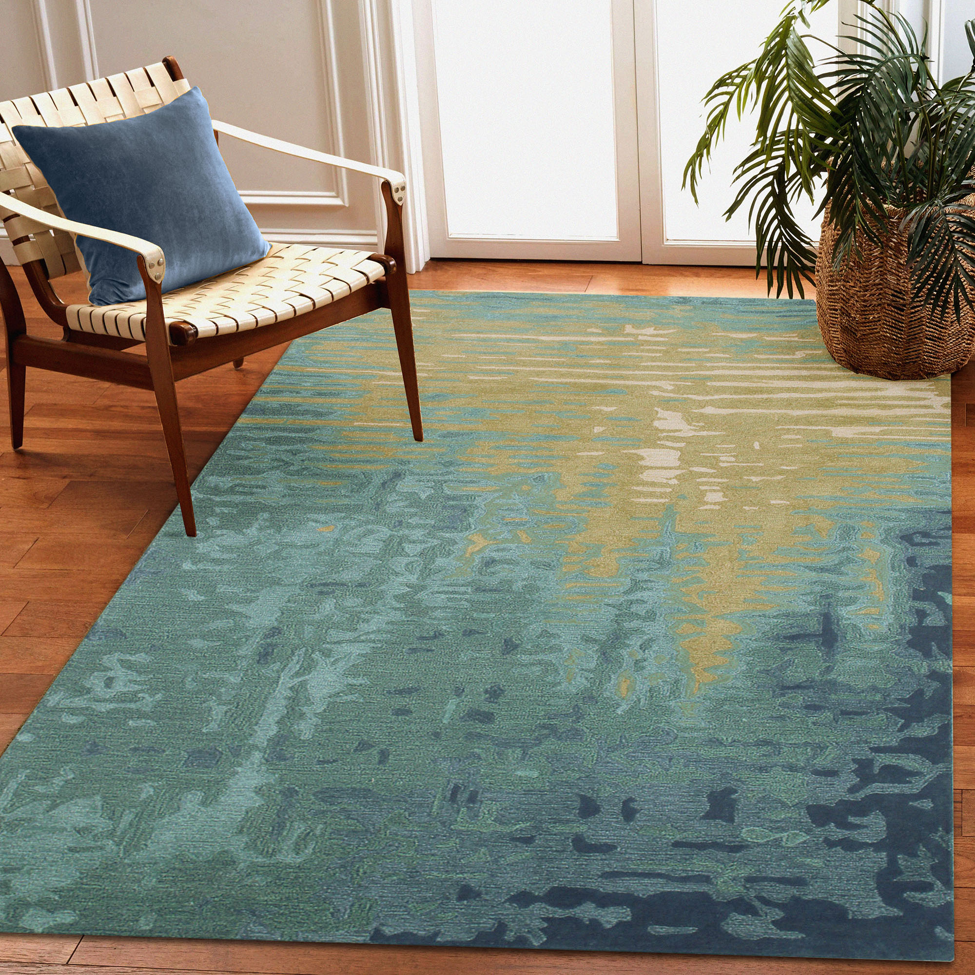 Liora Manne CRA81914304 Corsica 8 x 12 (ft) Tufted Wool Ocean Rectangular Indoor Abstract Bohemian/Eclectic Area rug