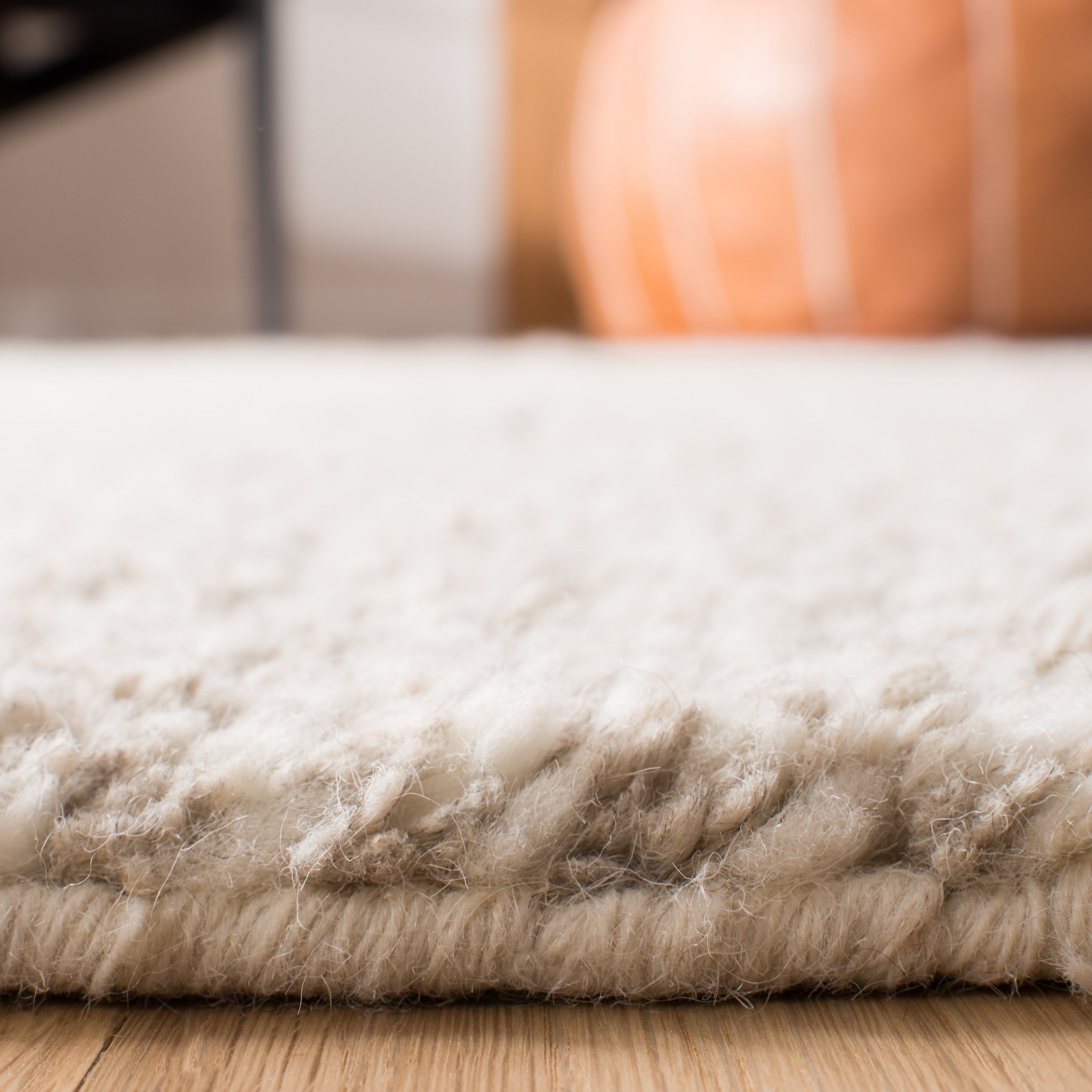 Beige Hand-Tufted Wool Shag Area Rug with Fringe, 4' x 6'