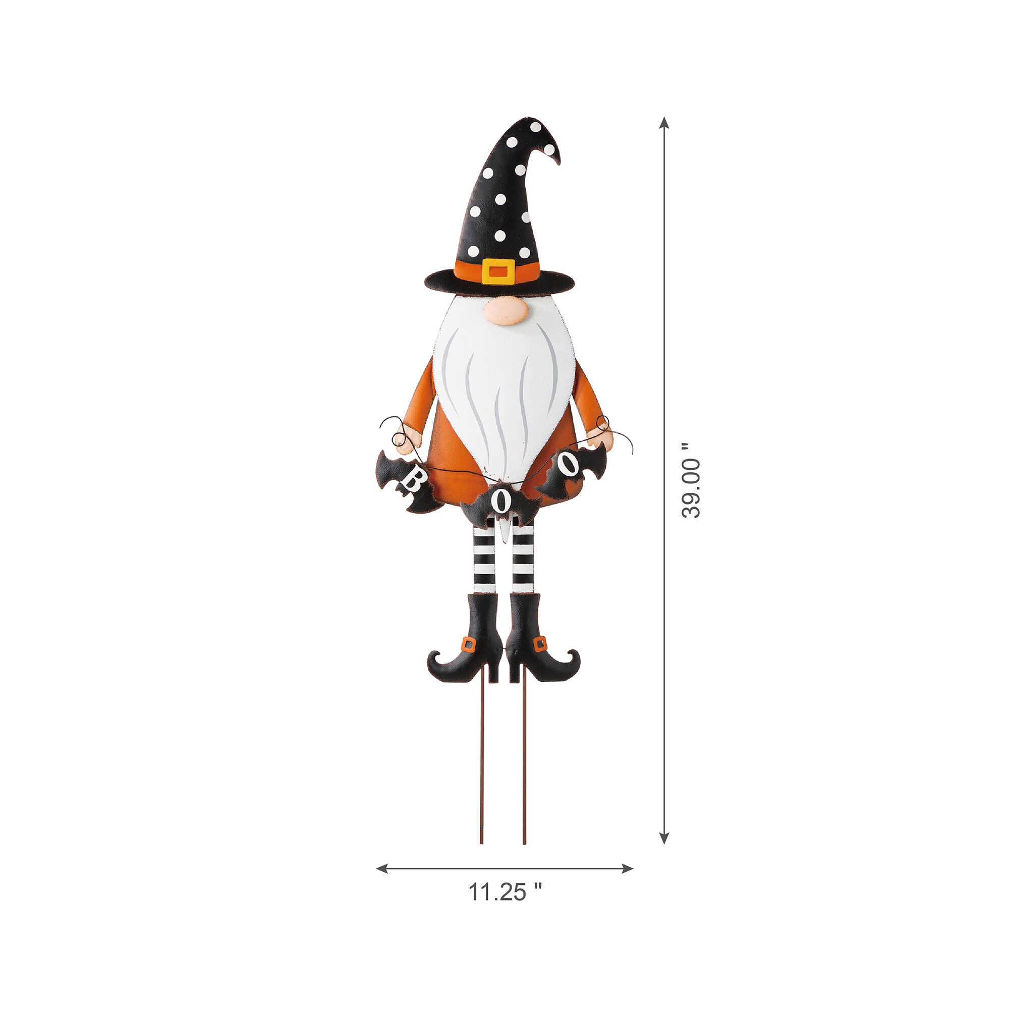 37" Hand-Painted Halloween Gnome Metal Yard Stake