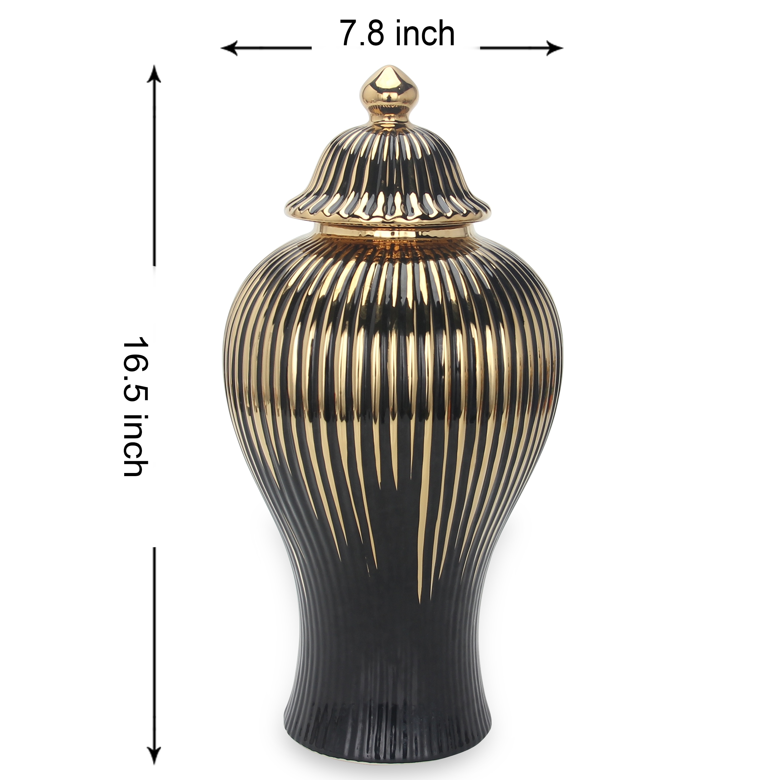 Regal Black and Gold Ceramic 16.5" Ginger Jar with Removable Lid