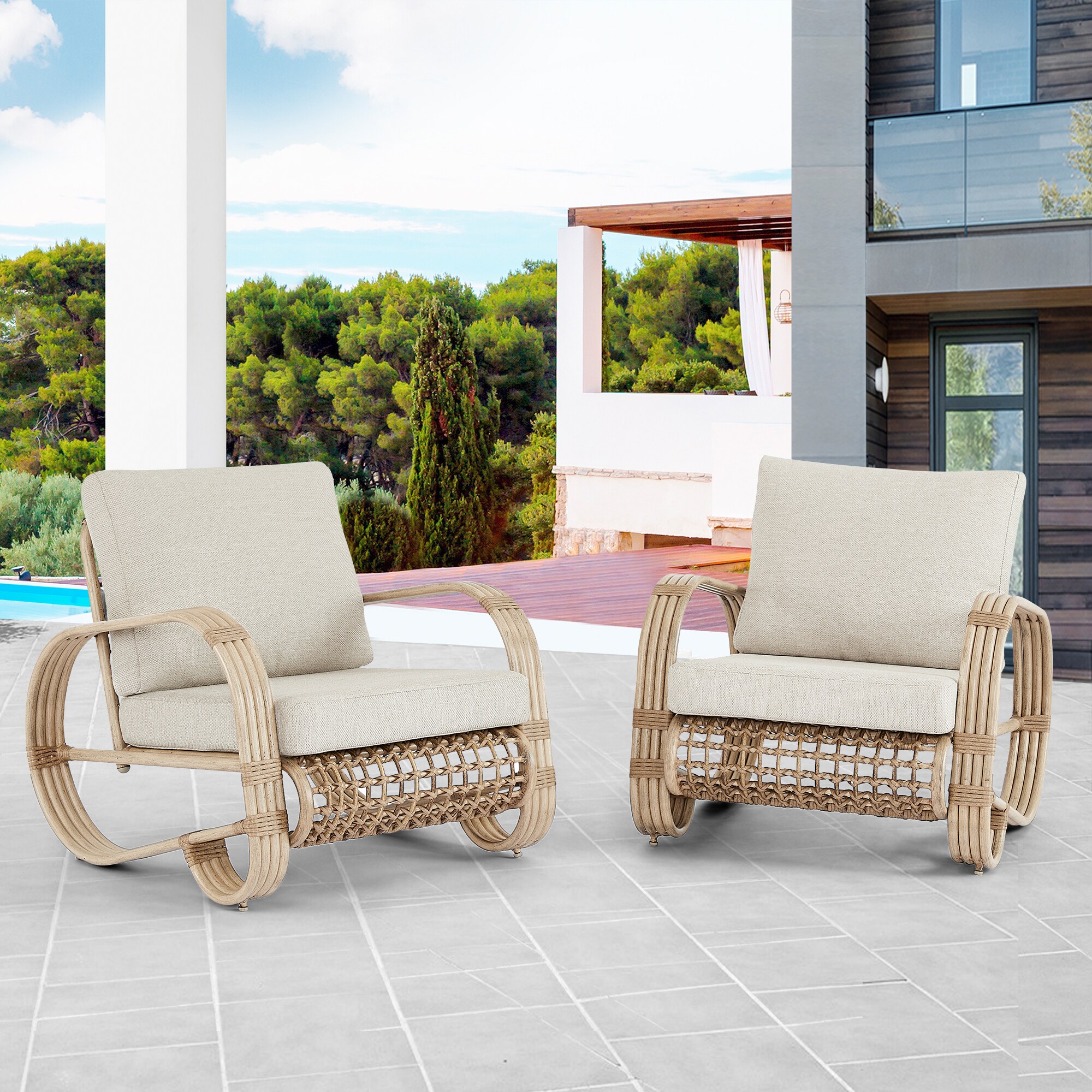 PEAK HOME FURNISHINGS Club Chairs Set of 2 Rattan Nature Aluminum