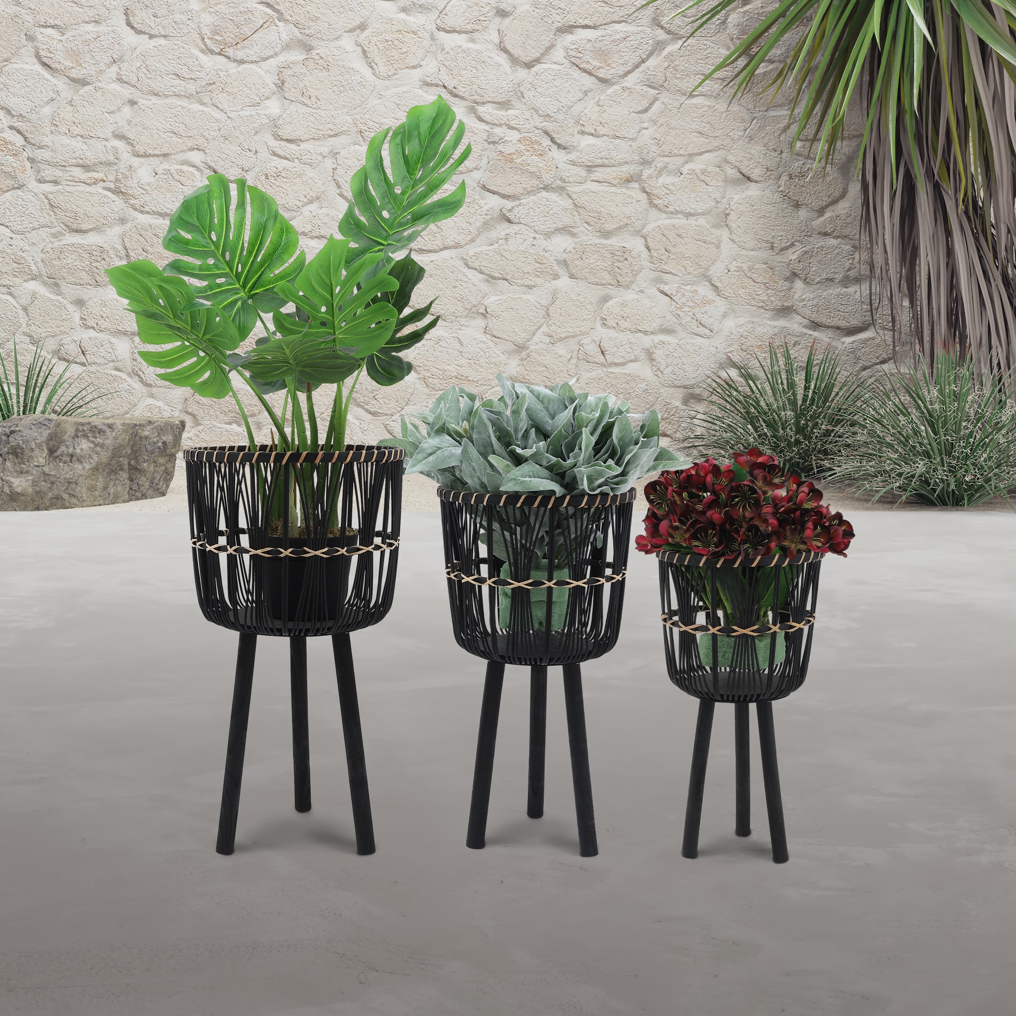 Blisstyle S 3 BAMBOO PLANTERS 11 13 15 Inch BLACK Flower Plant Pots for  Plants Indoor Outdoor Planter in the Pots & Planters department at Lowes.com