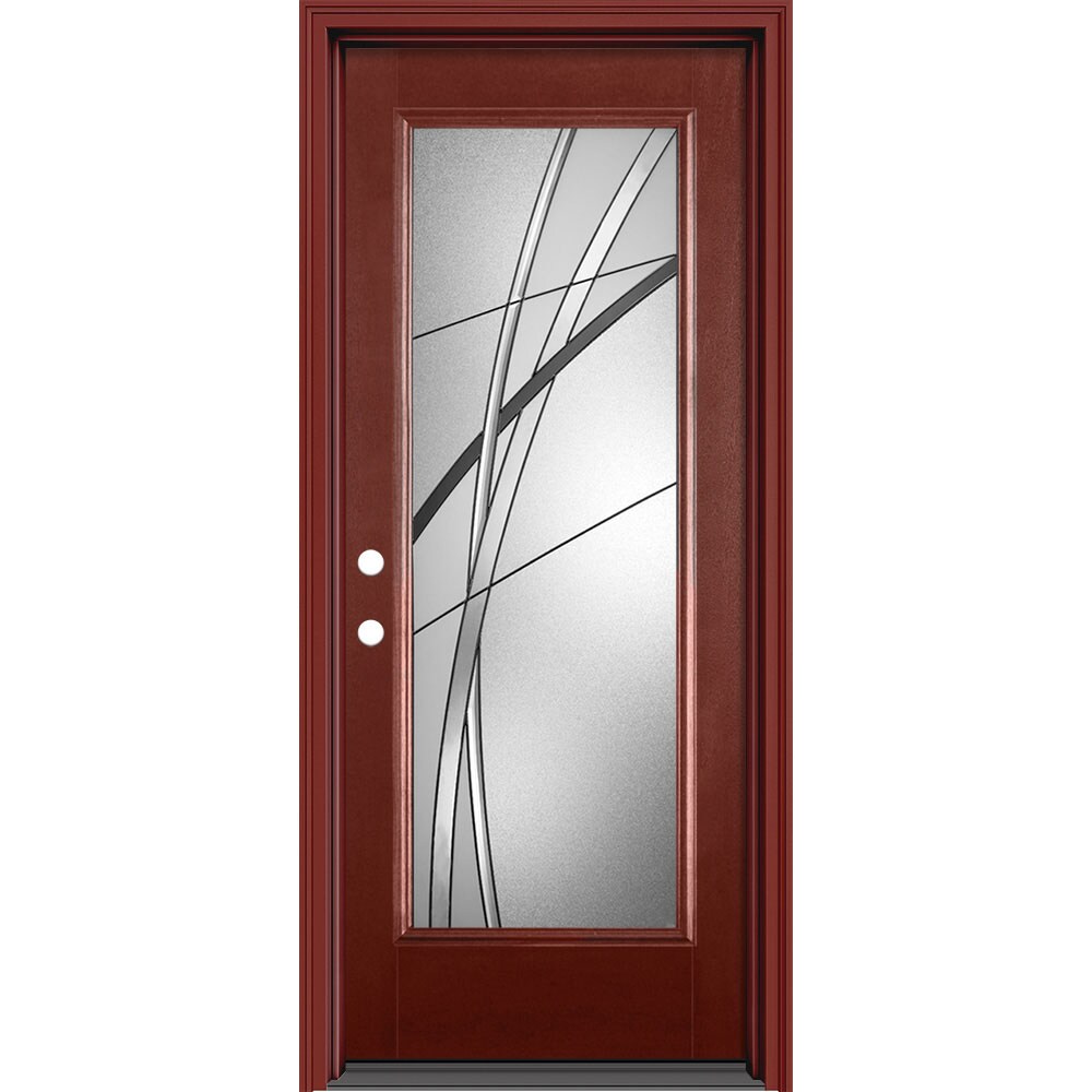 Masonite Kordella 32-in x 80-in x 4-9/16-in Fiberglass Full Lite Right-Hand Inswing Wineberry Painted Prehung Slab Front Door with Brickmould Solid -  632763