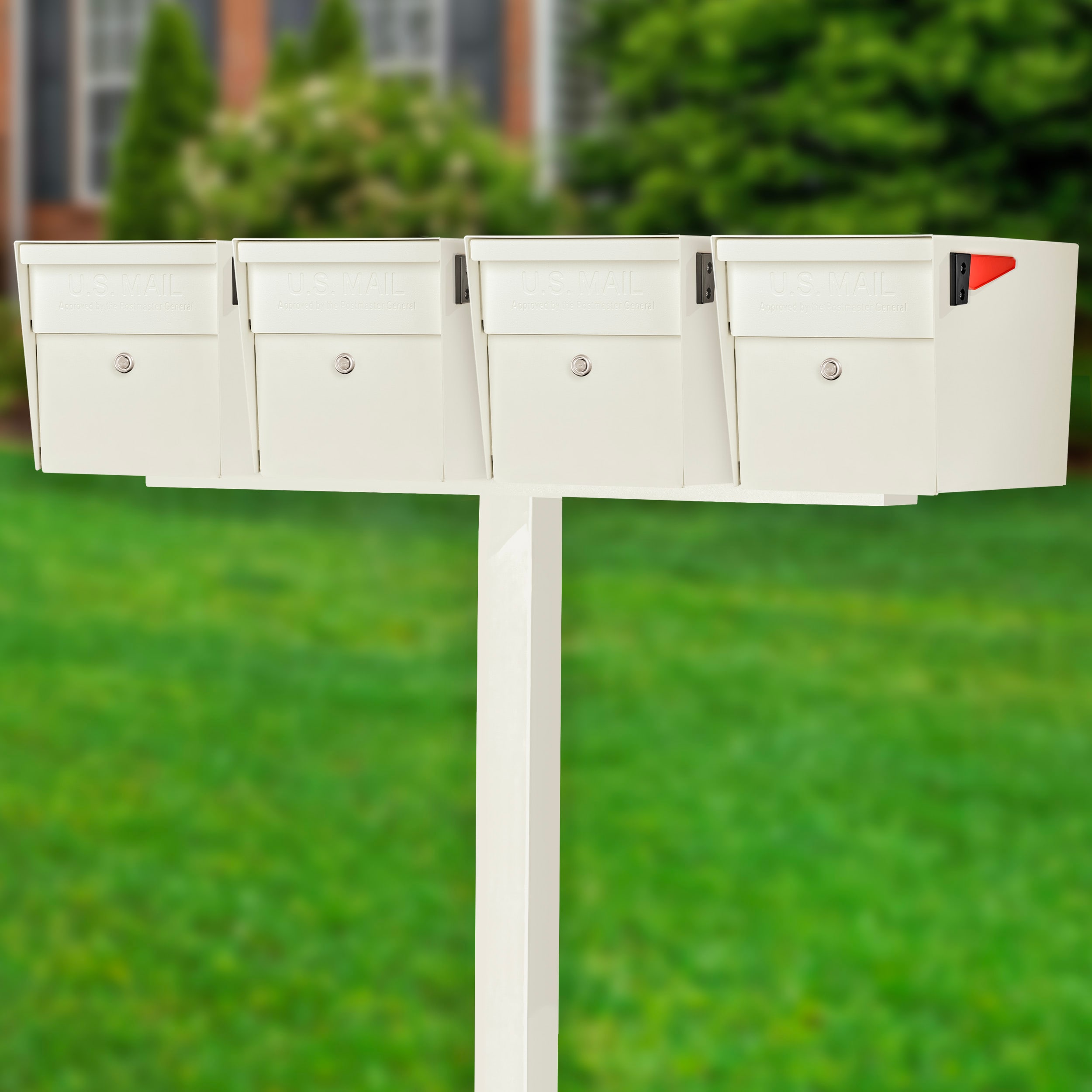 Mail Boss 7107-X4-CW-IG Curbside Locking Metal Extra Large Mailbox Off-white with Post