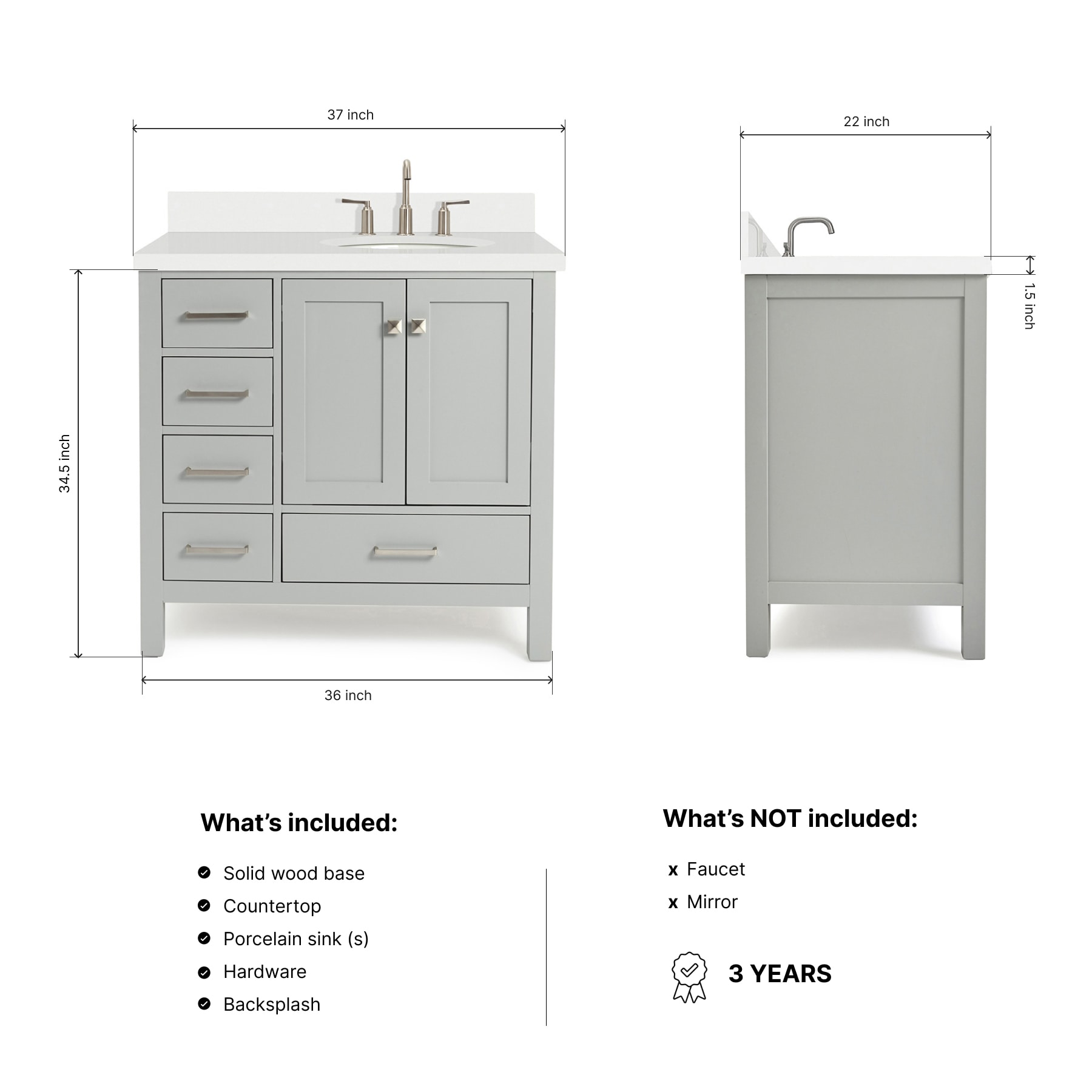 ARIEL A037SRWQOVOGRY Bath-Vanity-Combo - View #3