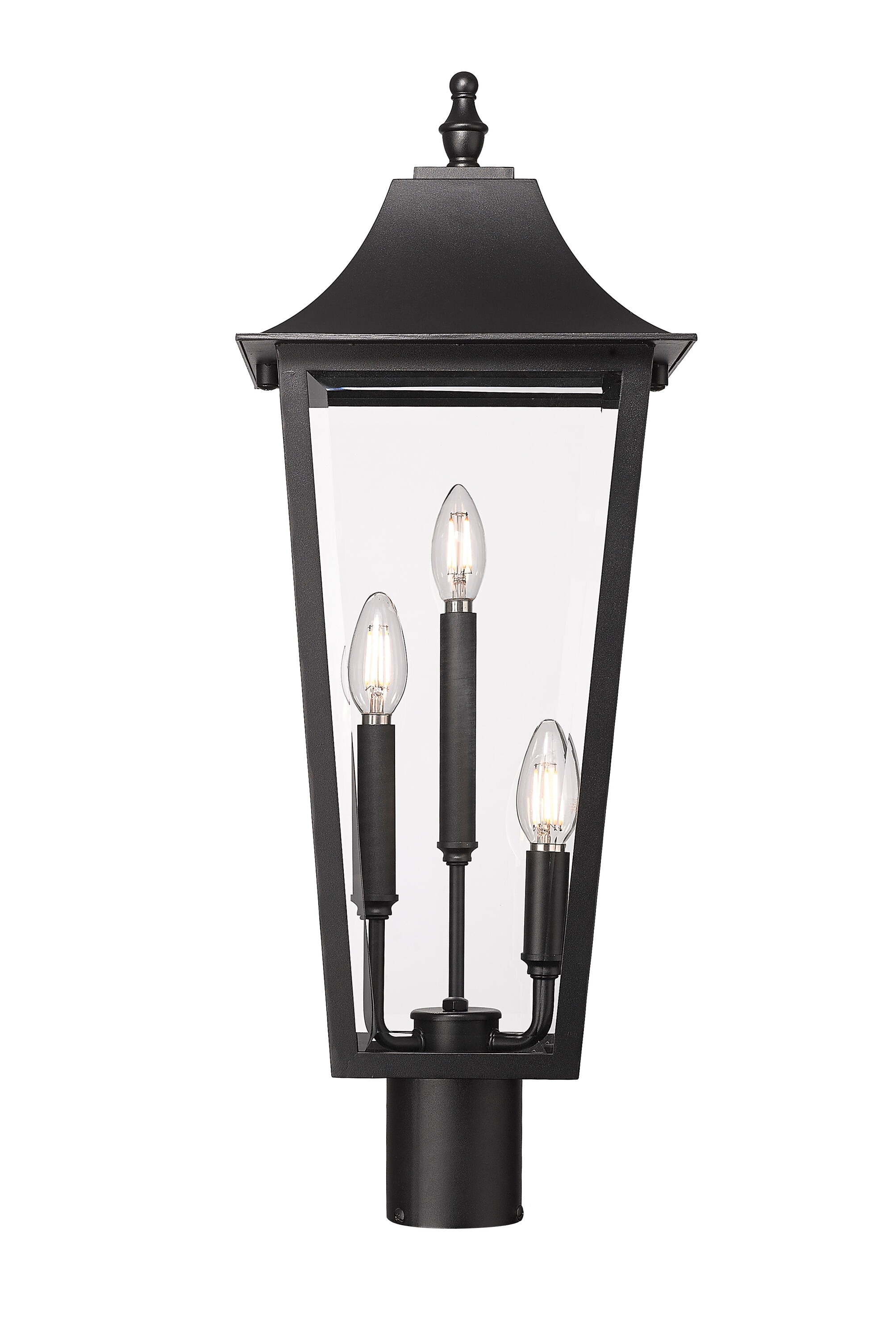 Black 3-Light Outdoor Post Mount Fixture with Clear Glass