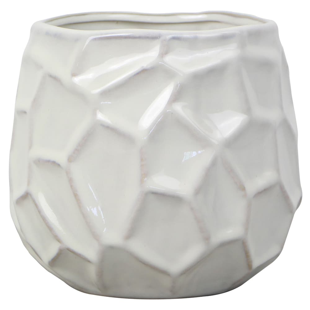 allen + roth CR11448N-070W Round 7.01-in W x 6.2992-in H x 7.007-in D White Ceramic Indoor Planter