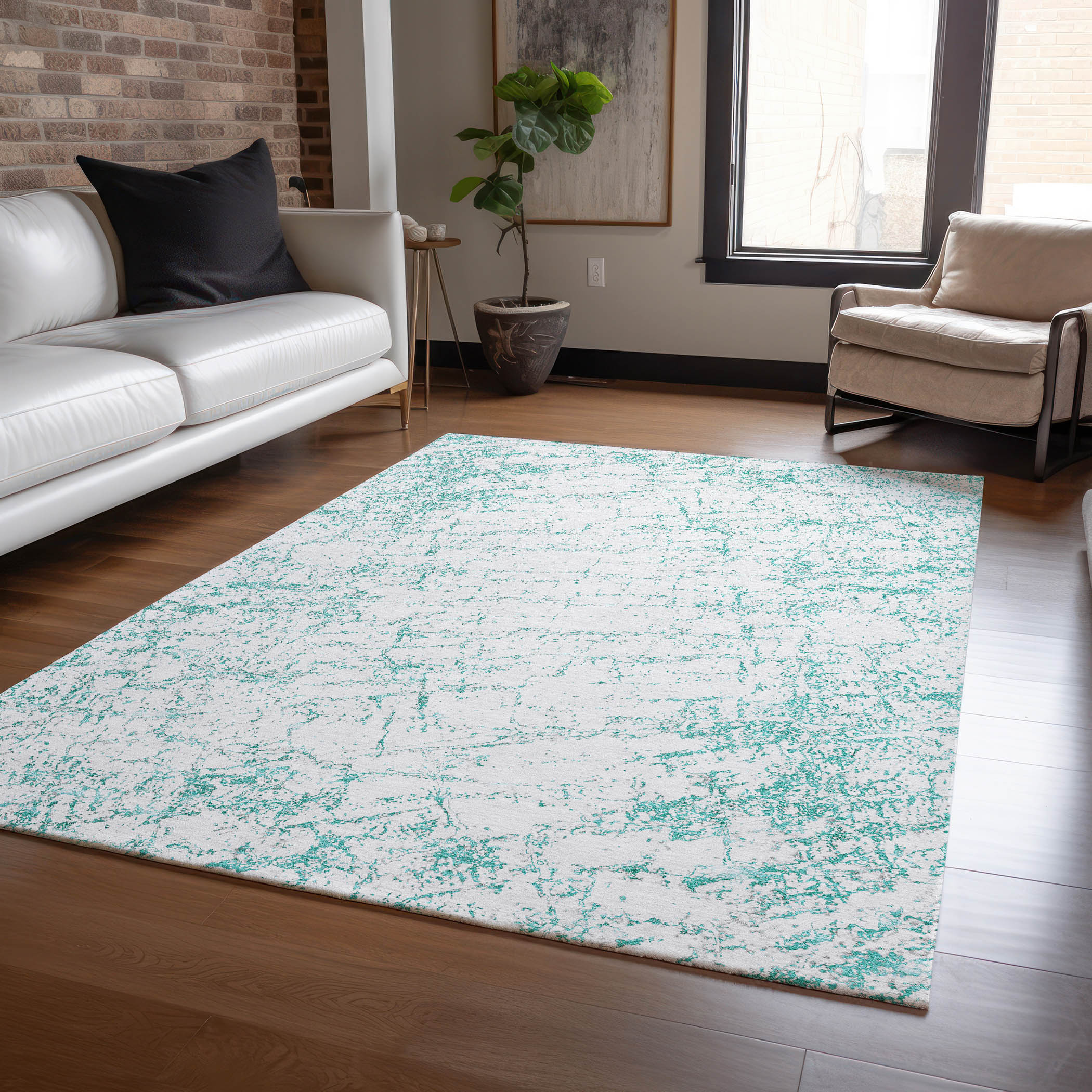 Addison Rugs ACN606TE9X12 Chantille ACN606TE 9 x 12 (ft) Polyester Teal Rectangular Indoor/Outdoor Abstract Machine washable Area rug