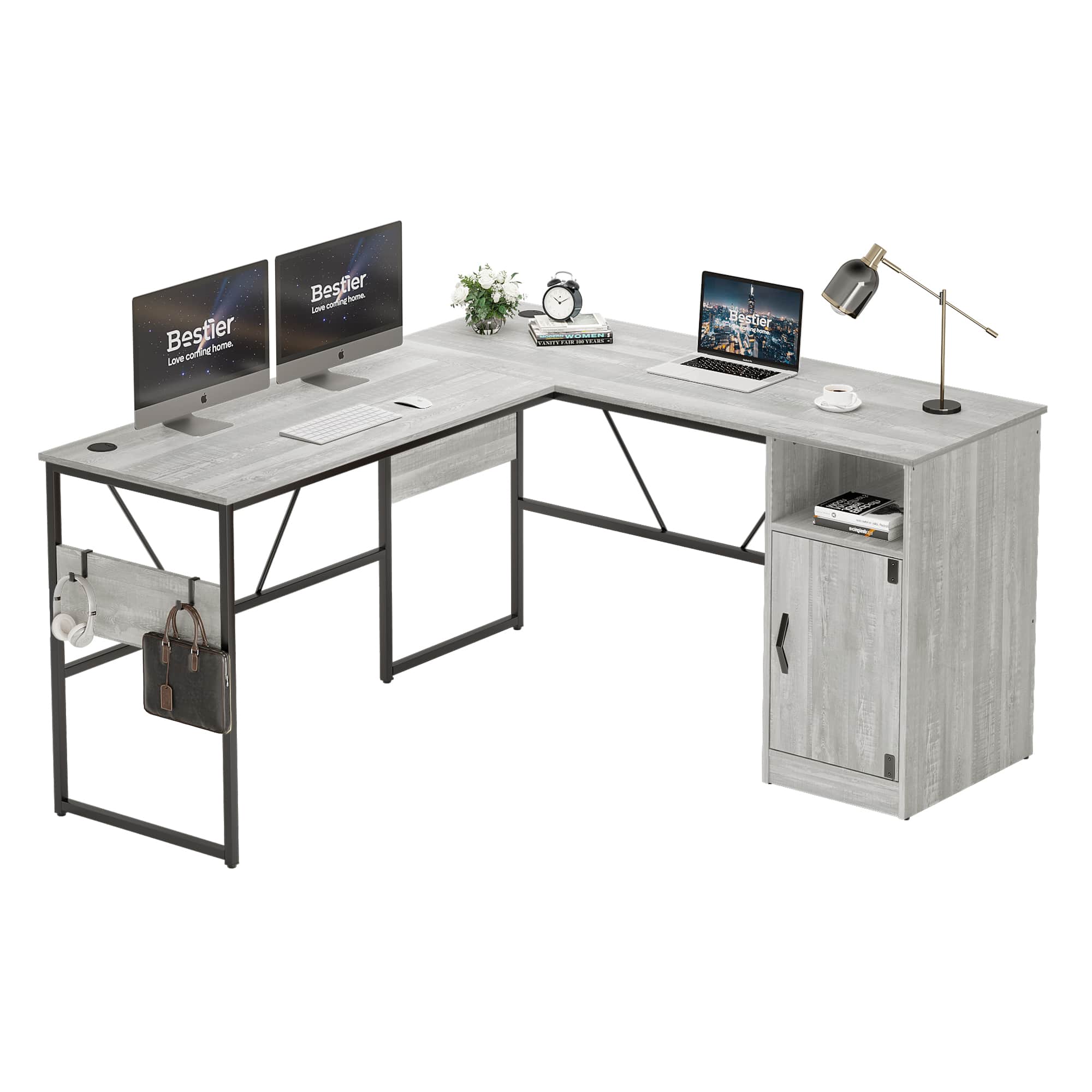Bestier LOW-D385R-WHTW 60.04-in W 1-Door White Computer Desk