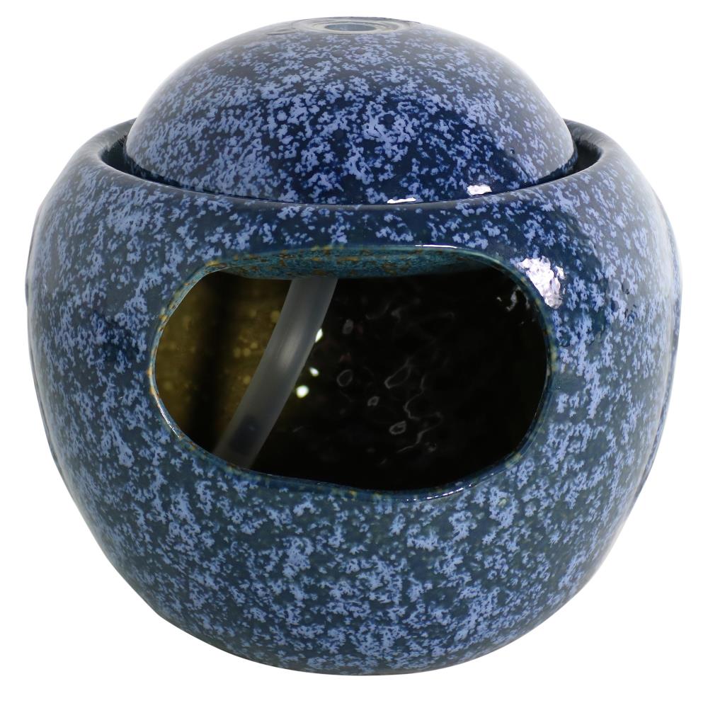 Whimsical Blue and Brown Ceramic Owl Tabletop Fountain