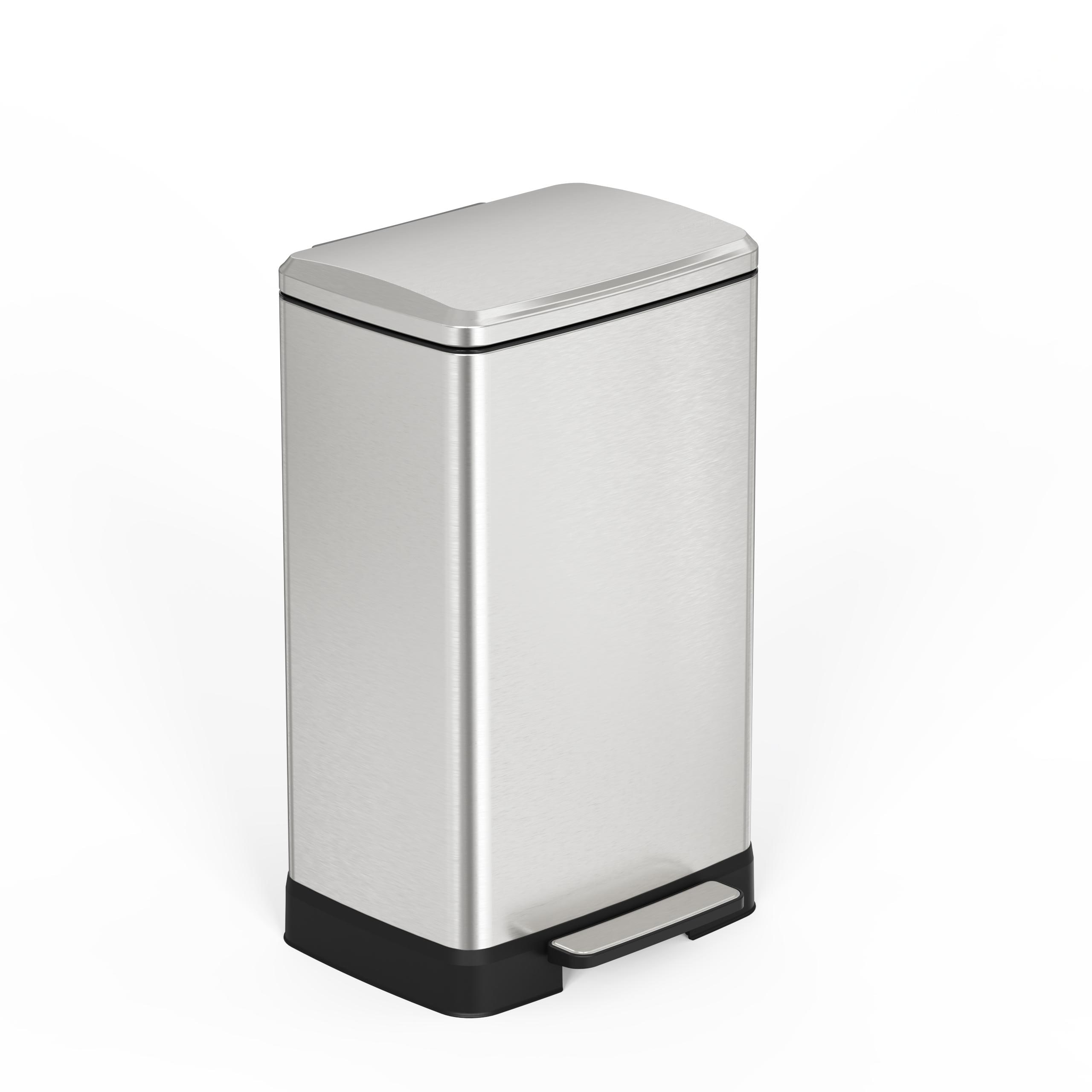 LUXEYARD Brushed Nickel 14 Gallons Pedal Trash Can with Soft Close Lid Removable Inner Bucket and Detachable Wheels Odor Control Slot for Kitchen Home