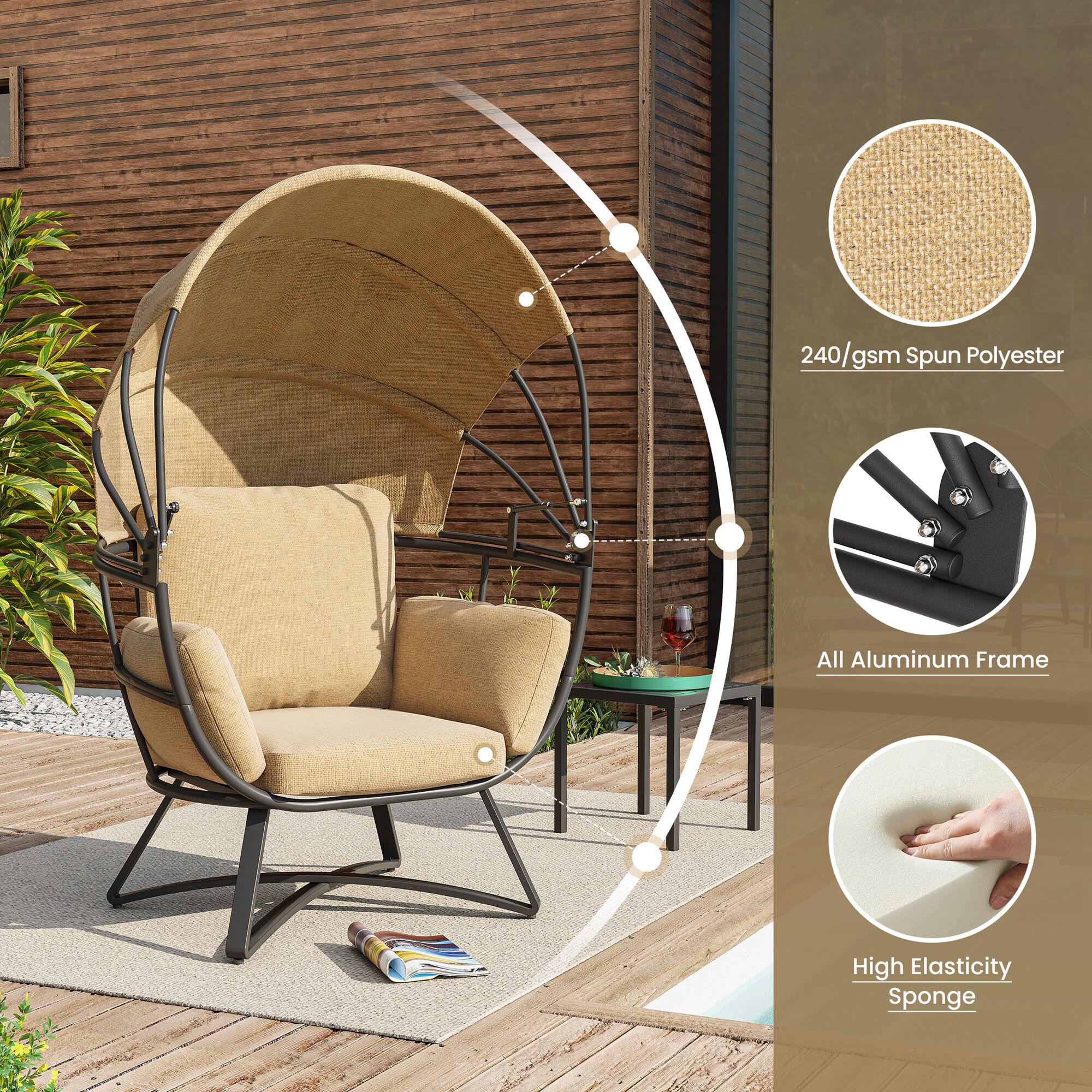 Crestlive Products Egg Chair with Folding Canopy Black Metal Frame ...