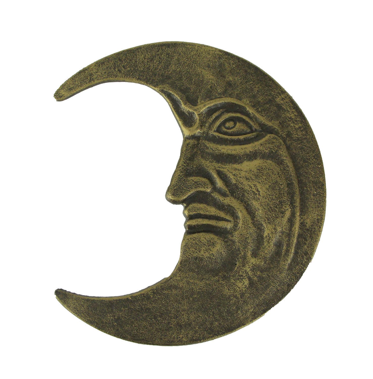 Zeckos ZKO-39227 Bronze Finish Cast Iron Crescent Man in the Moon Face Indoor Outdoor Wall Hanging Celestial Decor 11.75 Inches High - Perfect for Bedrooms- Porches and Patios