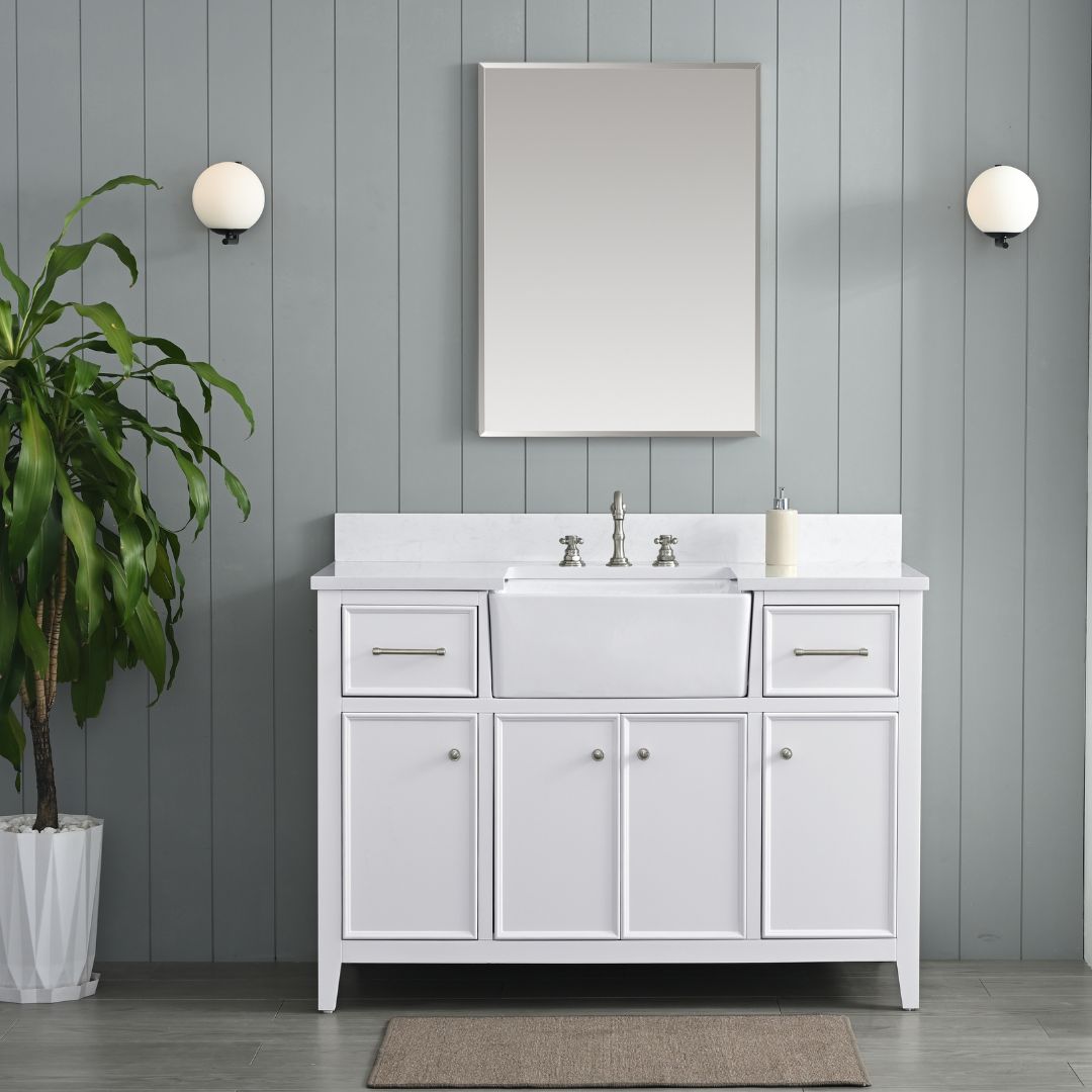 Sudio Design CASEY-48W CASEY 48-in White Undermount Single Sink Bathroom Vanity with Ariston White Engineered Stone Top