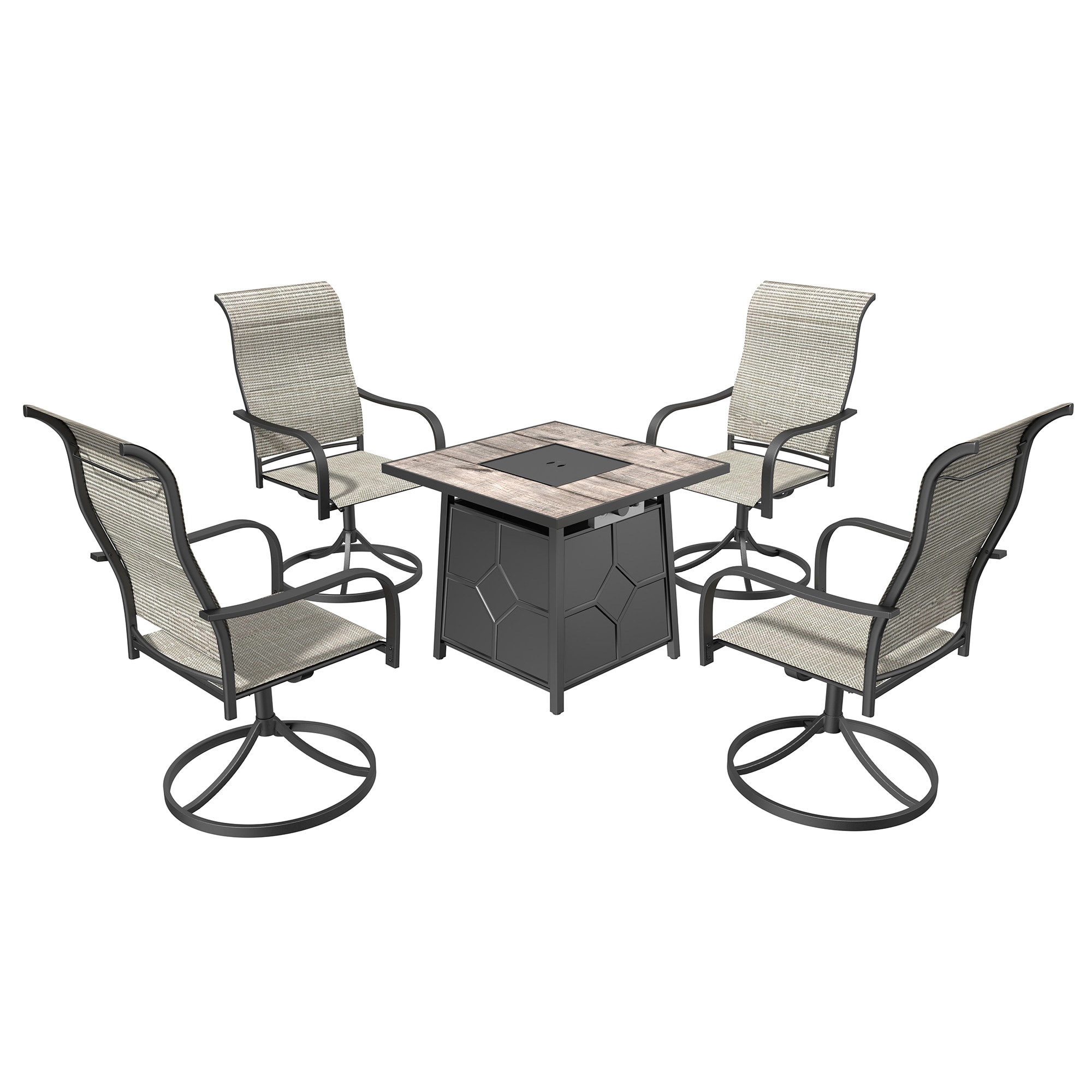 CASAINC CA-2B205 5-Piece Rattan Patio Conversation Set Dinging Chairs with Firepit Table 5 -Piece Rattan Patio Conversation Set with Gray