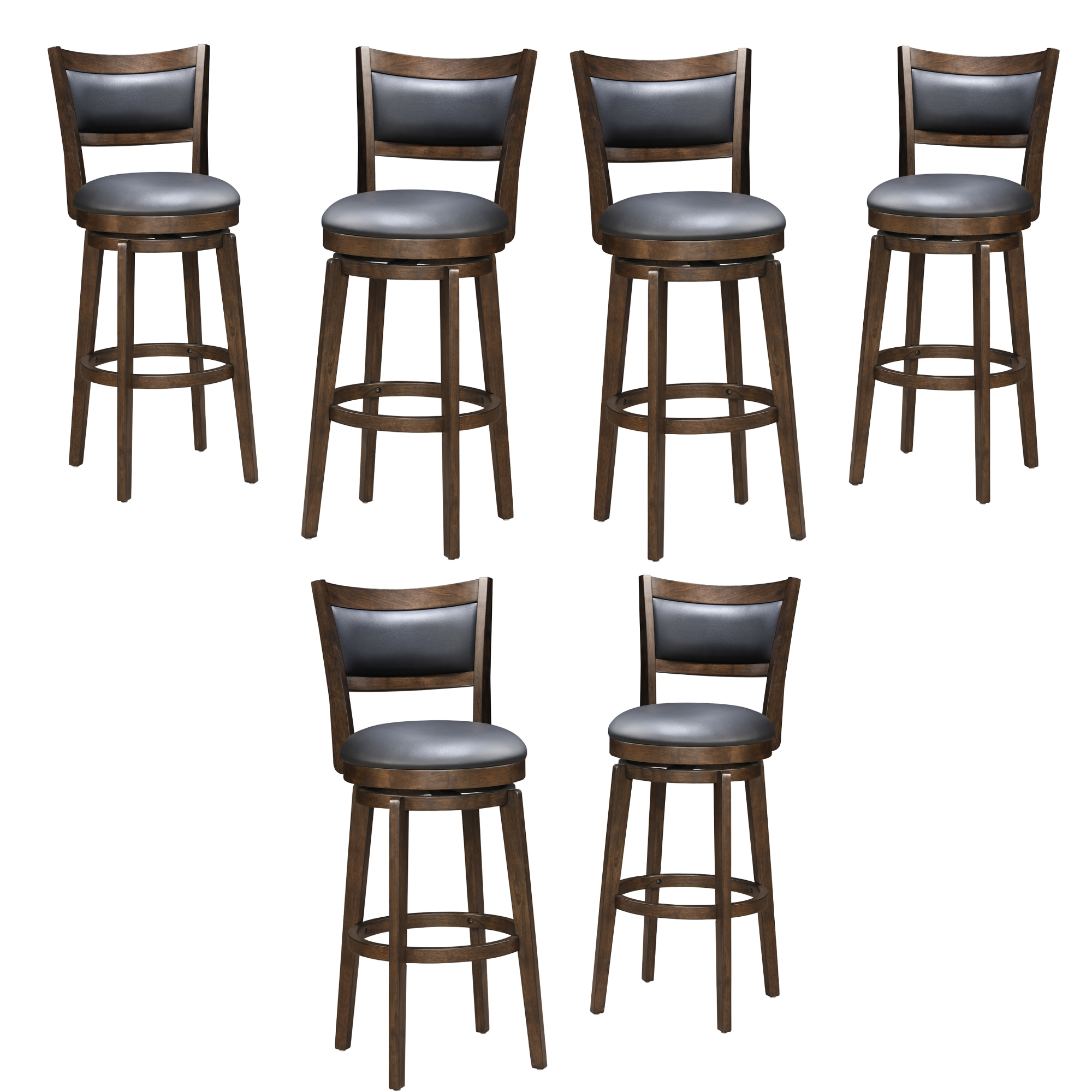 prilinex 47259908X3 6 -Set Black 30-in H Bar height Round seat Upholstered Swivel Wood Bar Stool and Back