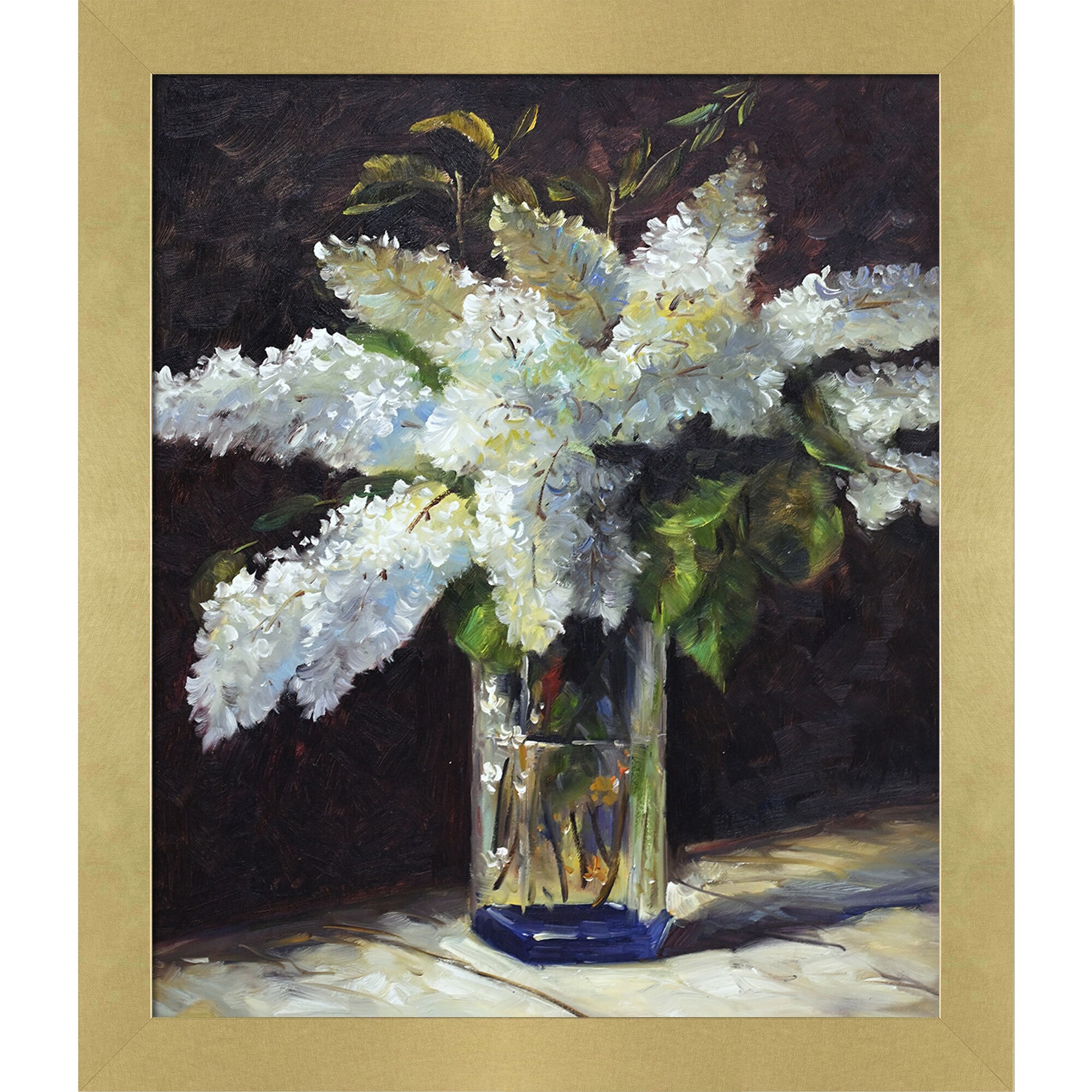 La Pastiche 688576887678 Lilacs in a Vase Edouard Manet Gold Wood Framed 24-Inches H x 28-Inches W Floral Canvas Hand-Painted Painting