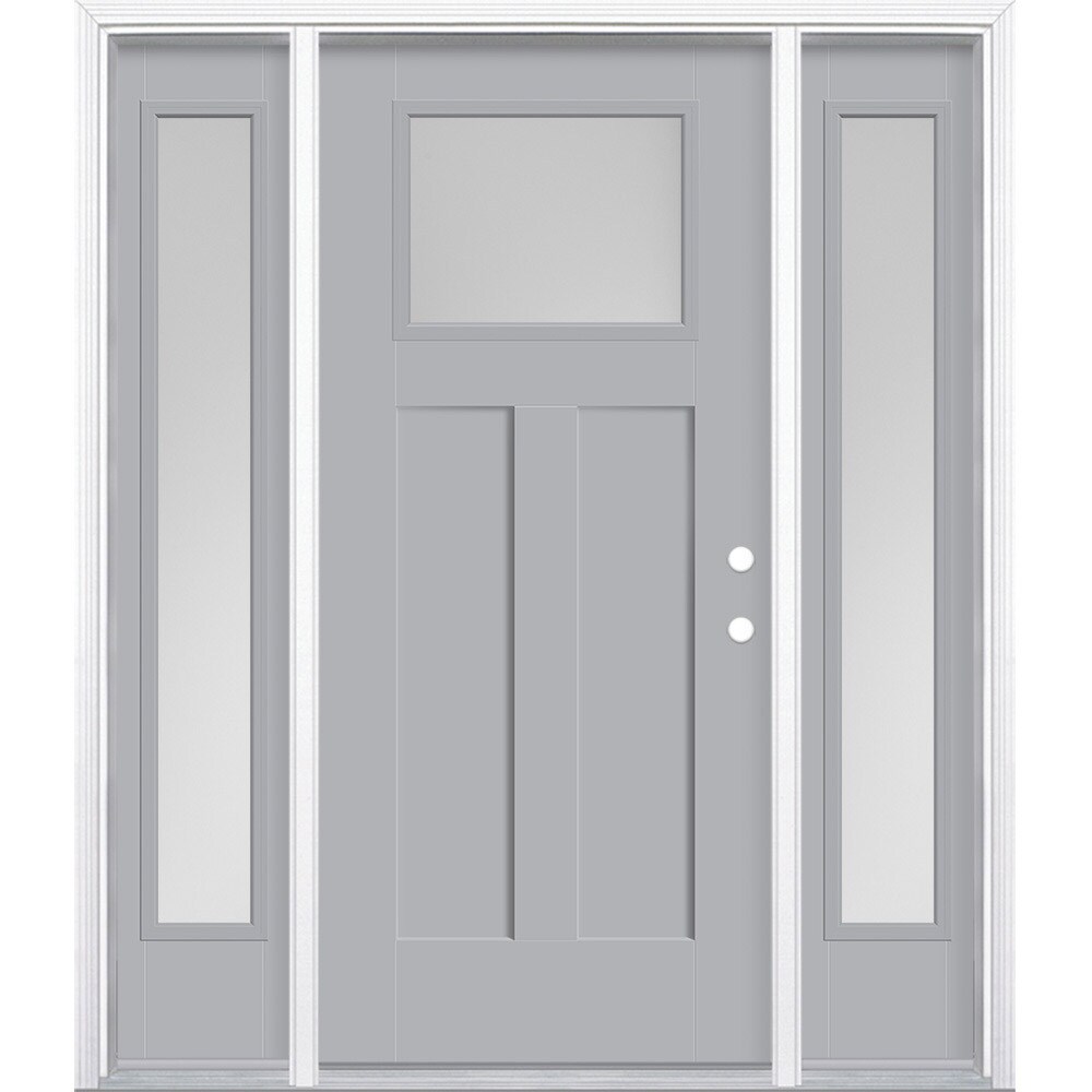 Masonite 629083 64-in x 80-in x 4-9/16-in Fiberglass Craftsman Left-hand inswing Infinity Gray Painted Prehung Front Door with Sidelights with Brickmould Insulating core
