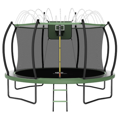 Jumpfly 2026 Upgraded 14FT 1500lbs Tranpoline for Kids and Adults with Light Sprinkler Basketball Hoop Ladder and Safety Net ASTM Approved Tranpoline Dark Green
