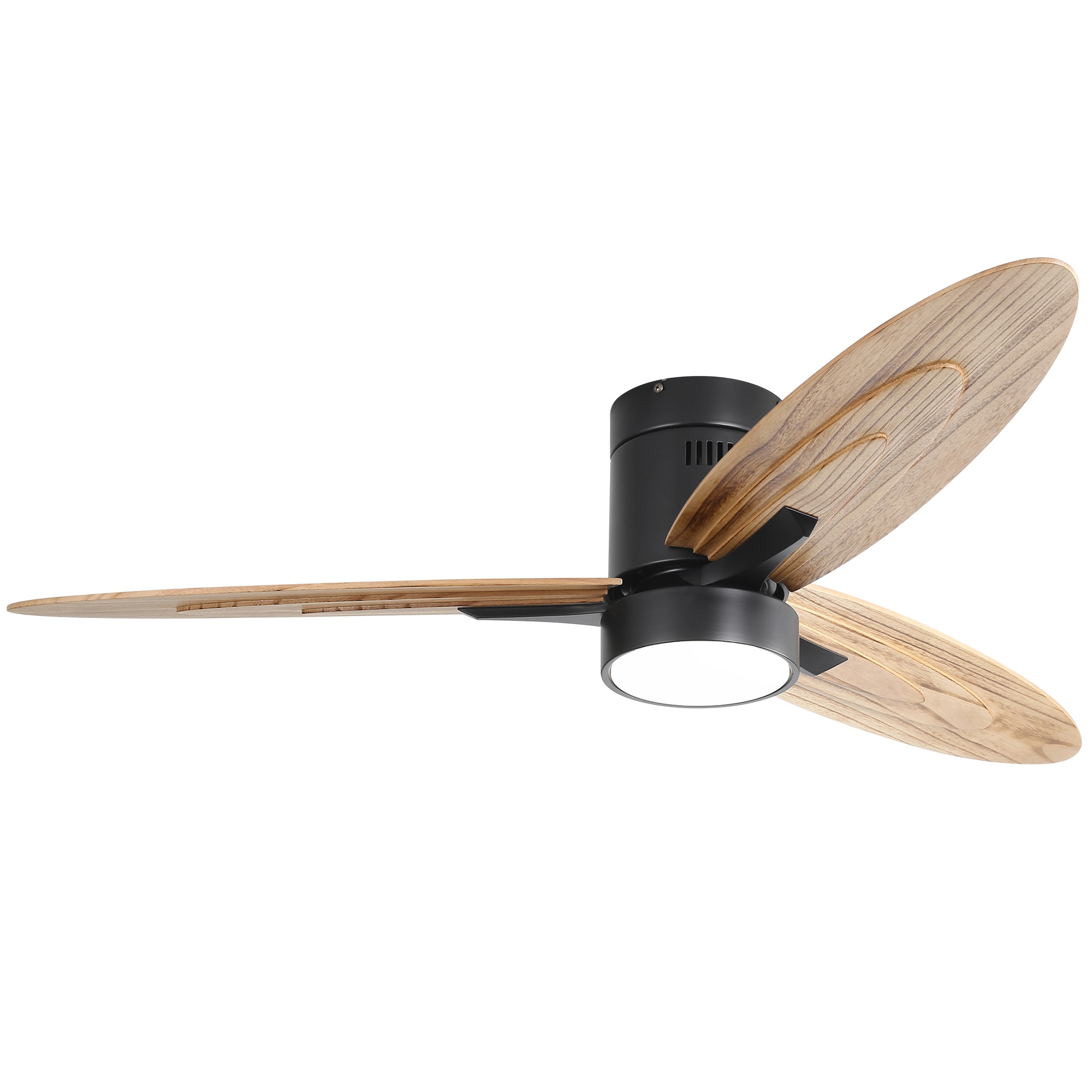 SINOFURN SYD130019GD 56-in Color-Changing Integrated LED Flush Mount Black with Finished Blades Ceiling Fan With Light - Remote Included ( 3 -Blade )