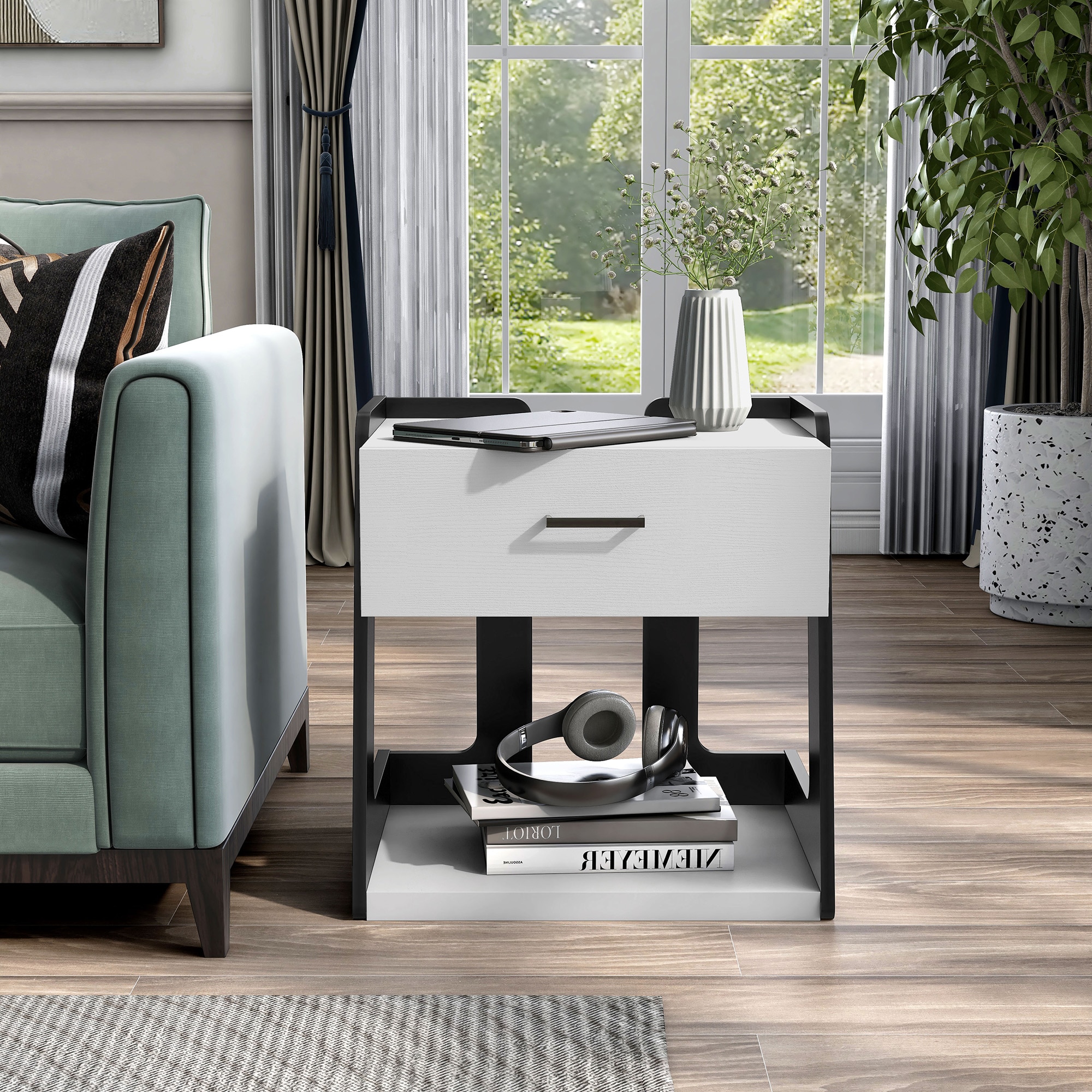 Oakley White and Black Composite Coffee and End Table Set