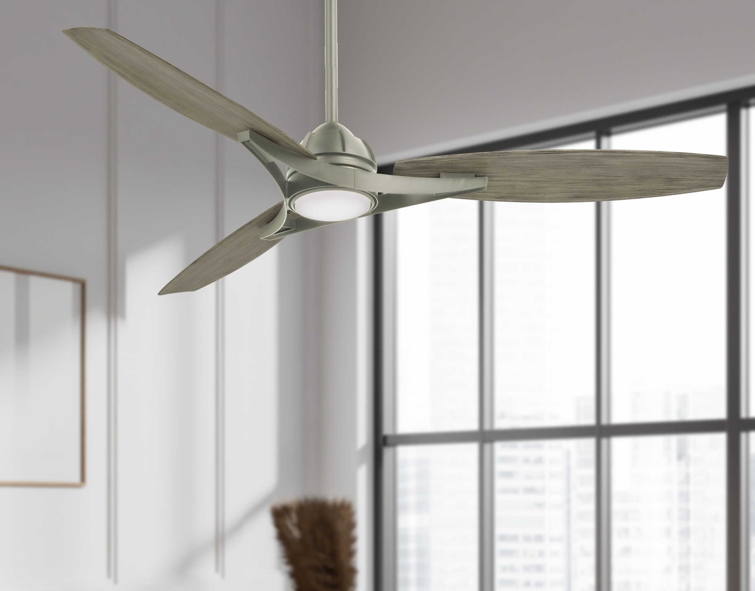 Minka Aire Molino 65-in Black with Seashore Grey Blades Integrated LED Indoor/Outdoor Smart Propeller Ceiling Fan with Light and Remote (3-Blade) F742L-CL/SG Sansujyuku sansujyuku.com