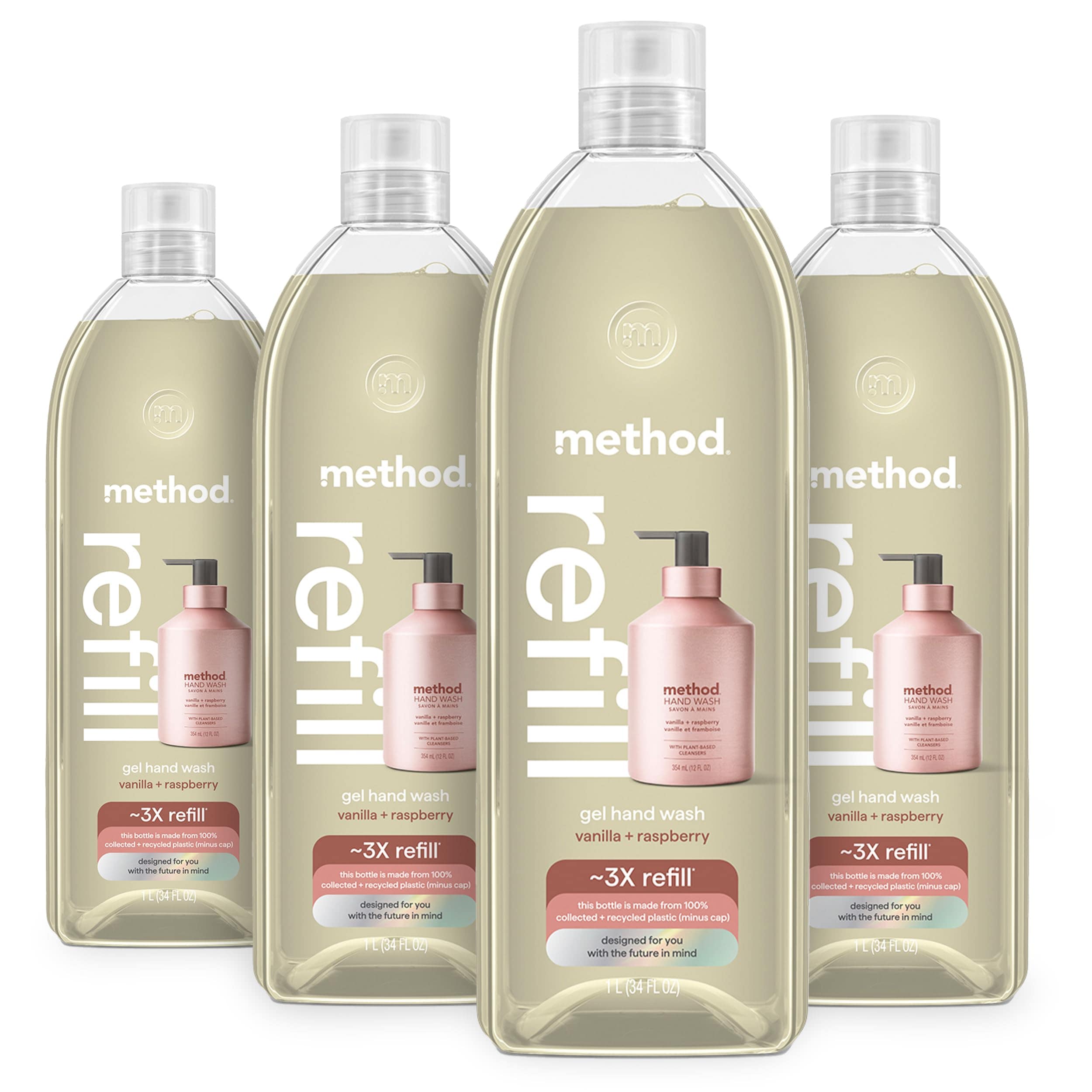 method  Premium Gel Hand Soap Refill Vanilla + Raspberry Recyclable Bottle 34 fl oz (Pack of 4) (Packaging May Vary)