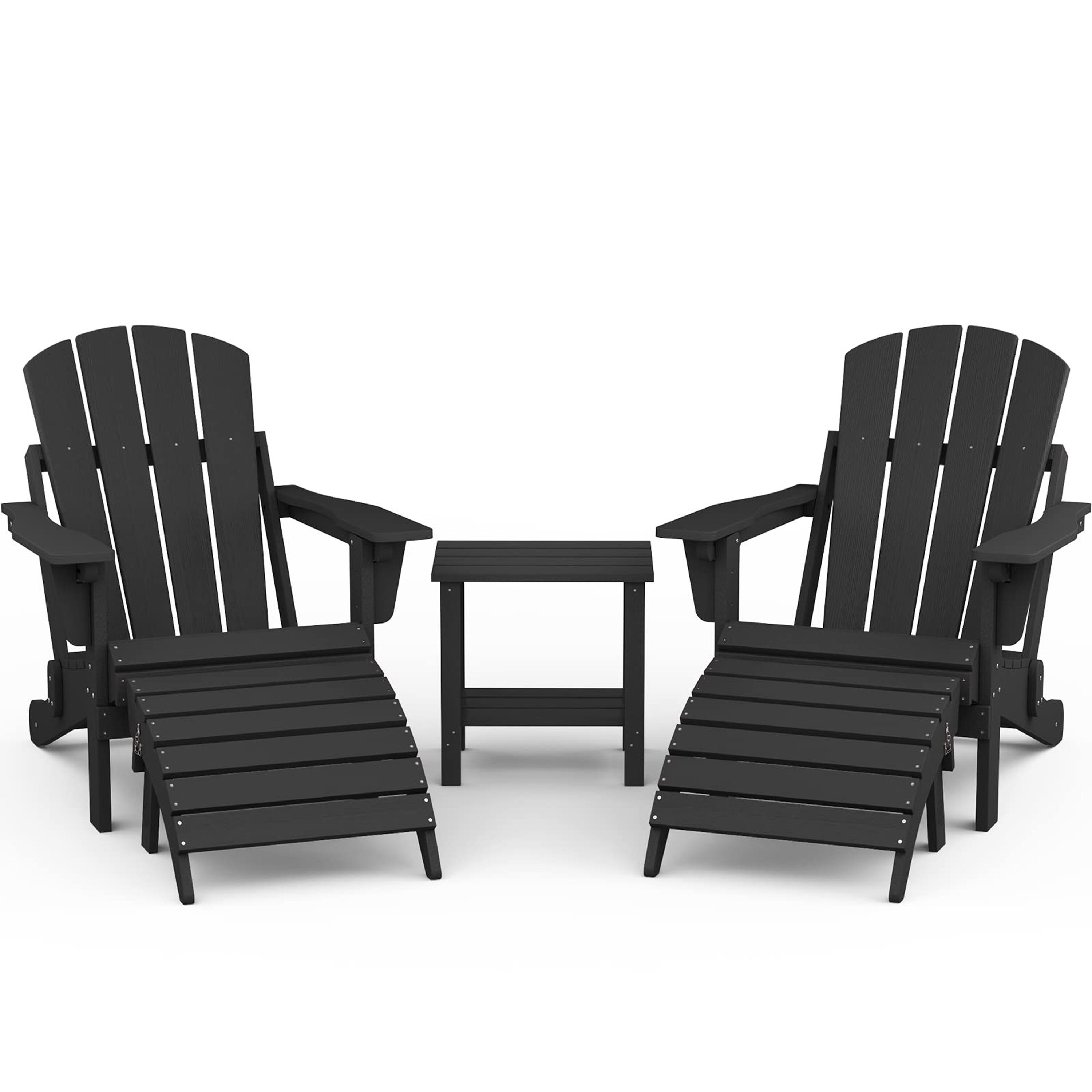 JEAREY Adirondack Chair Set of 5 Black Plastic Frame Stationary ...