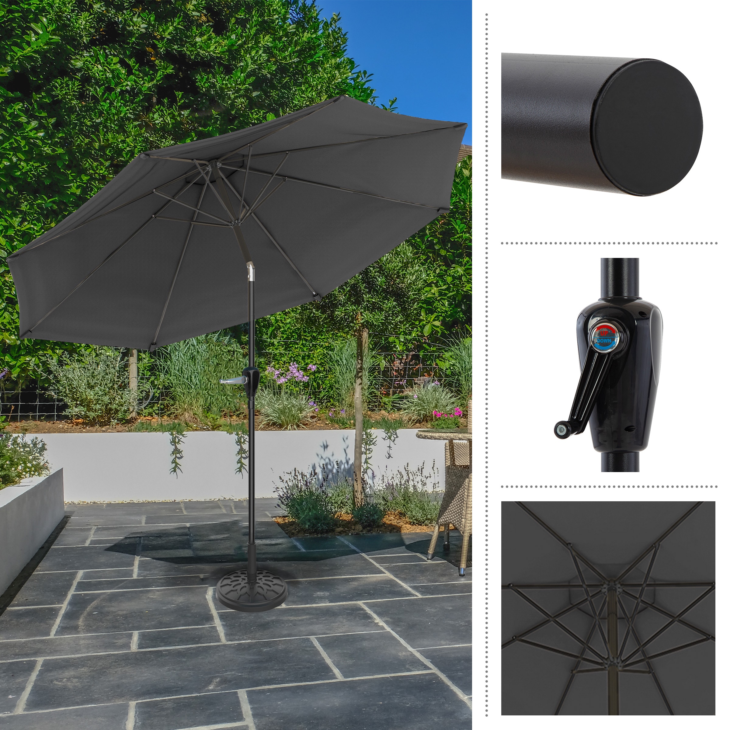 10-Foot Gray Steel Outdoor Patio Umbrella with Auto Tilt