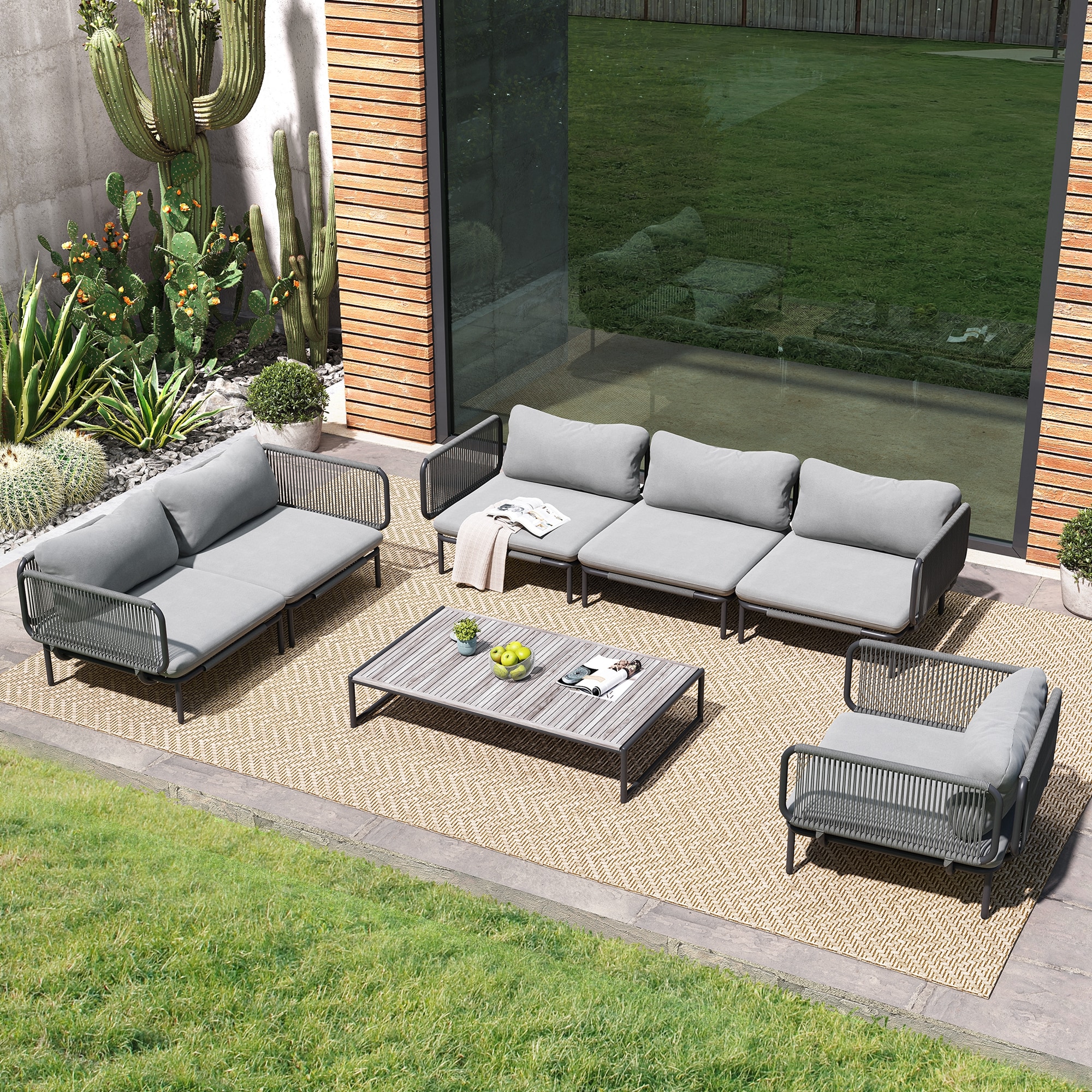 Crestlive Products CL-SF005DGY-6A 6 pc outdoor sofa set Outdoor Sectional with Gray Cushions and Aluminum Frame