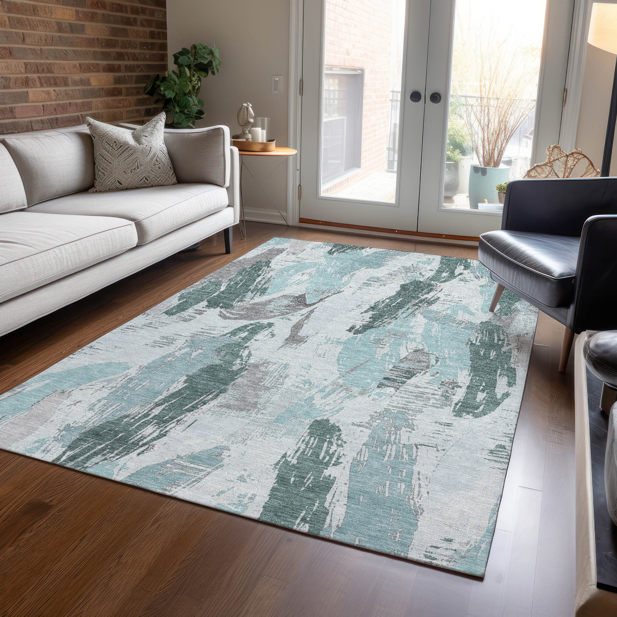 Addison Rugs ACN1601TE3X5 Chantille ACN1601TE 3 x 5 (ft) Polyester Teal Rectangular Indoor/Outdoor Geometric Machine washable Area rug