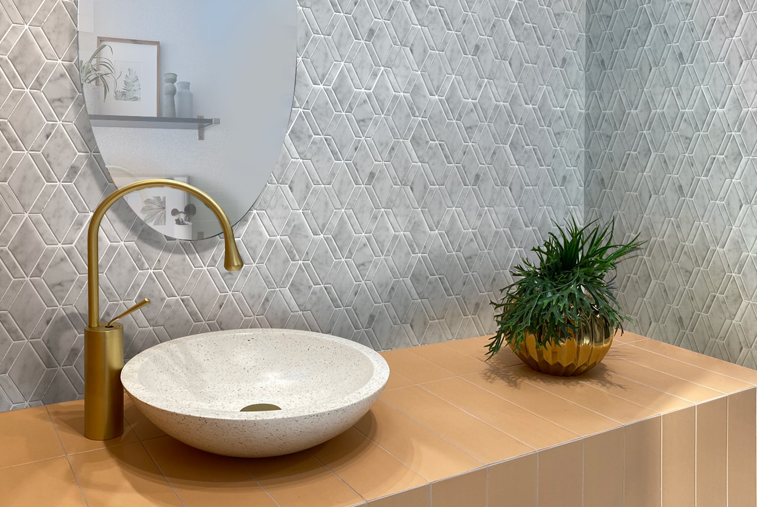 Apollo Tile (Sample) Gray 4-in x 4-in Carrara-look Marble Diamond Mosaic Floor and Wall Tile