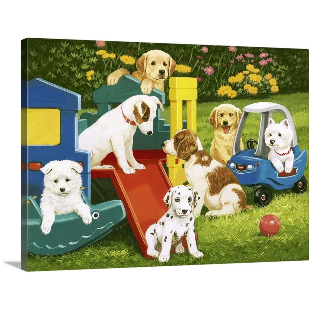 GreatBigCanvas 2154723-24-40X30 Puppy Playground by William Va 30-in H x 40-in W Abstract Print on Canvas
