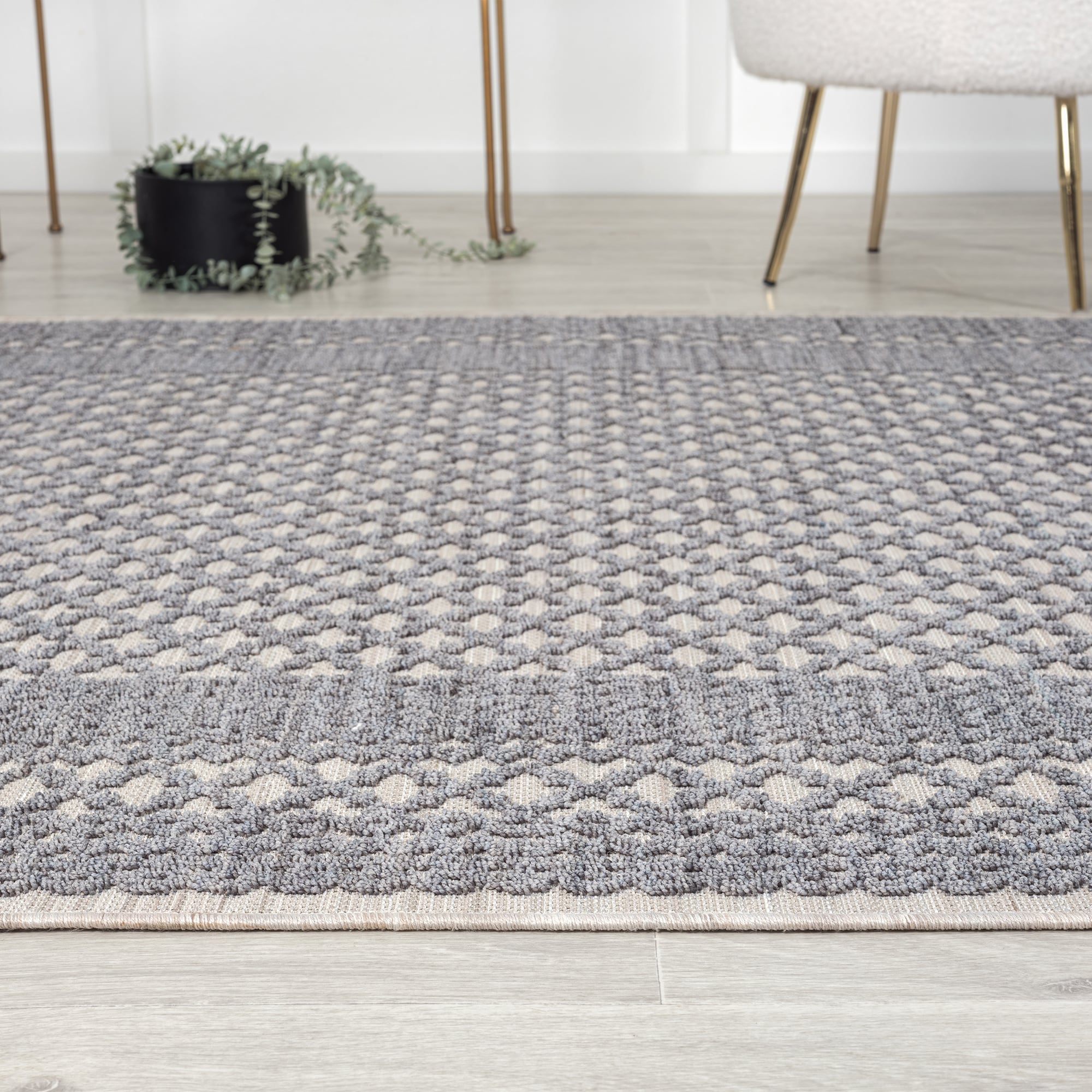 Winona Reversible Blue Geometric 8' x 9' Synthetic Area Rug