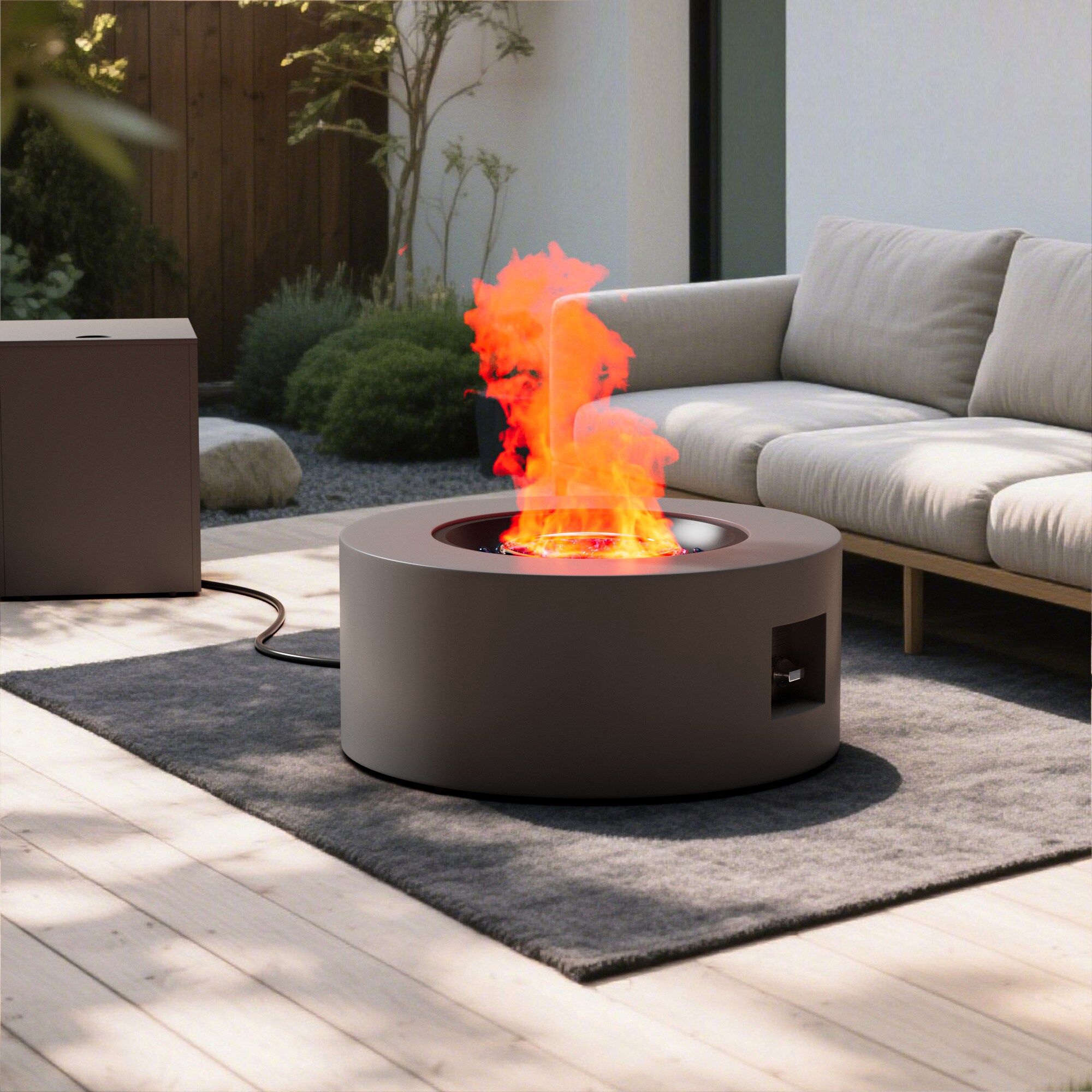 Evita 30-in Round Propane Fire Pit Table Outside Patio Deck Garden Backyard Dark Gray Steel 50000 BTU Outdoor Gas Firepit
