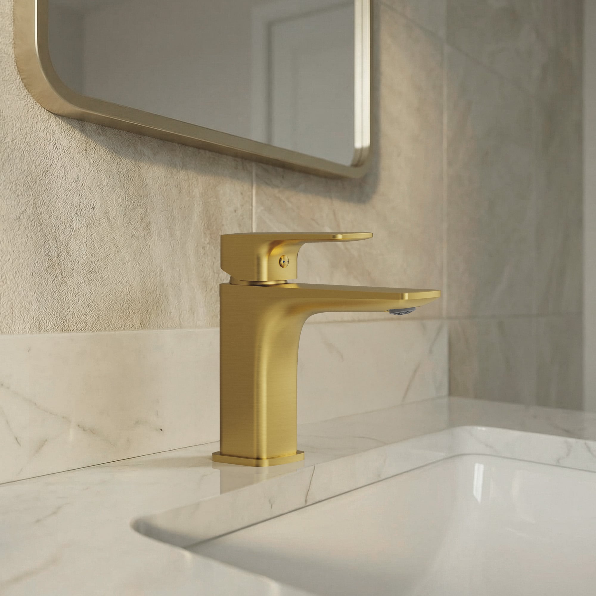 GRANDJOY Brushed Gold Single Handle Single Hole Bathroom Sink Faucet with Pop Up Drain Modern Vanity Faucet with Aerator Spout and Supply Lines