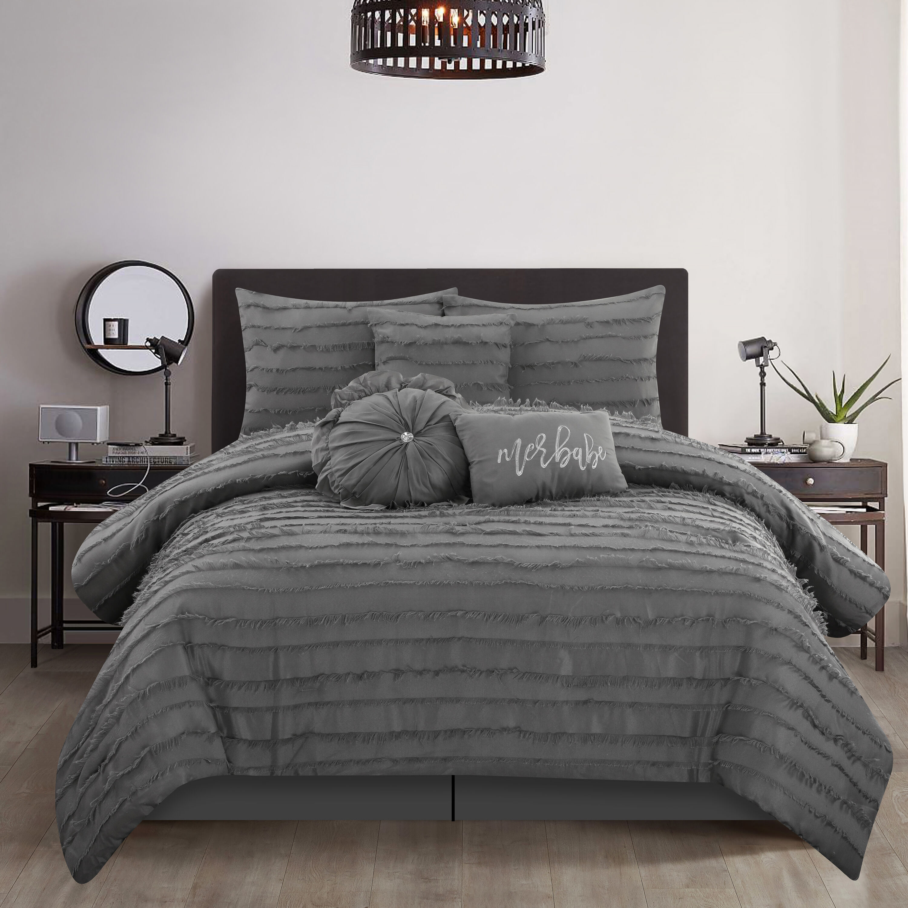 Nanshing MERLE7-Q-GREY 7 -Piece Grey Queen Comforter Set