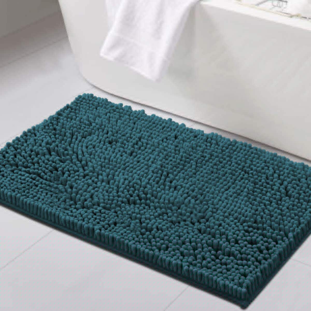 H.Versailtex  20 x 32 in Chenille Bath Rug NonSlip ExtraSoft Microfiber Runner Aqua