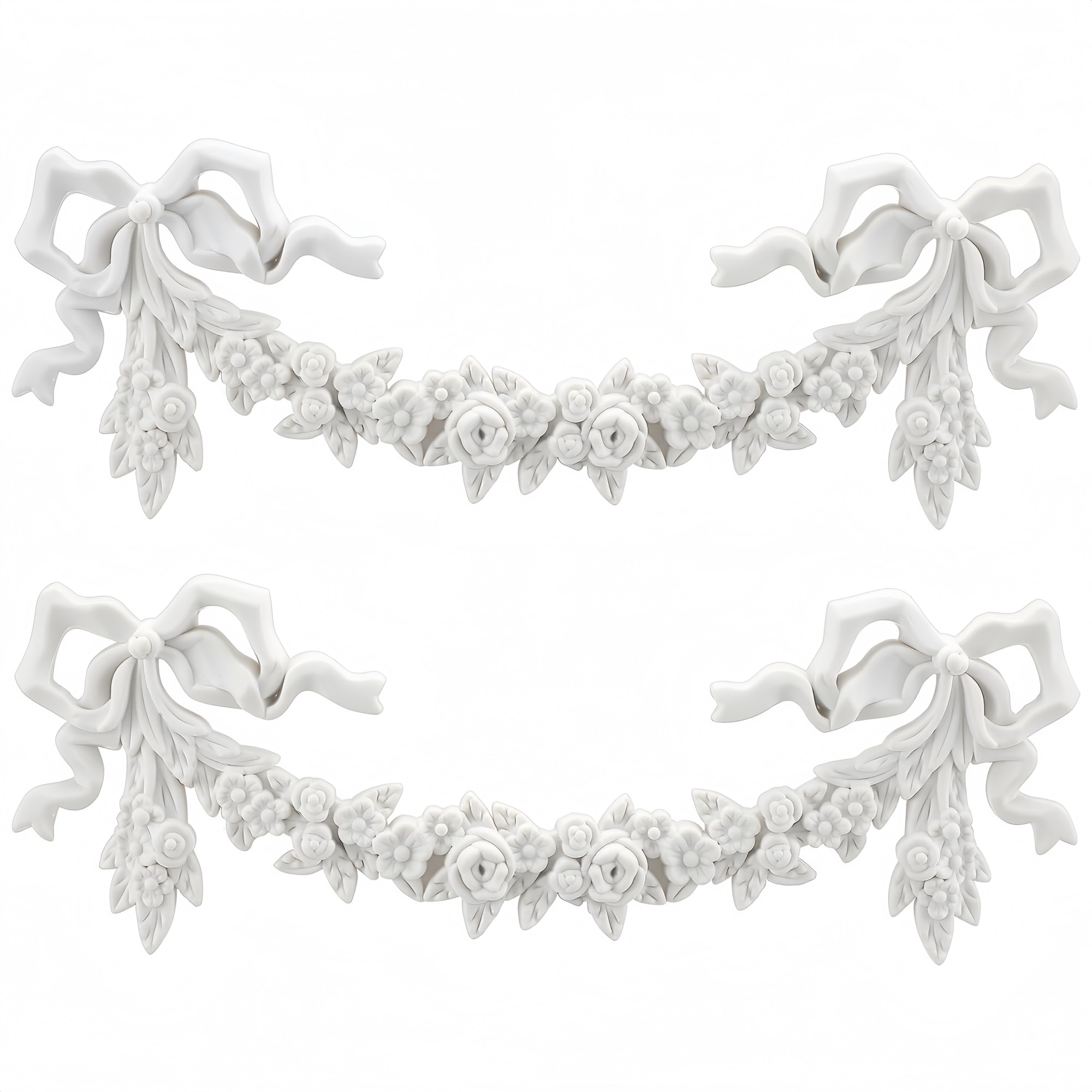 Numhew 8.07in L 2-Piece White PVC Bow Carved Appliques Onlays Decorative Furniture Accent